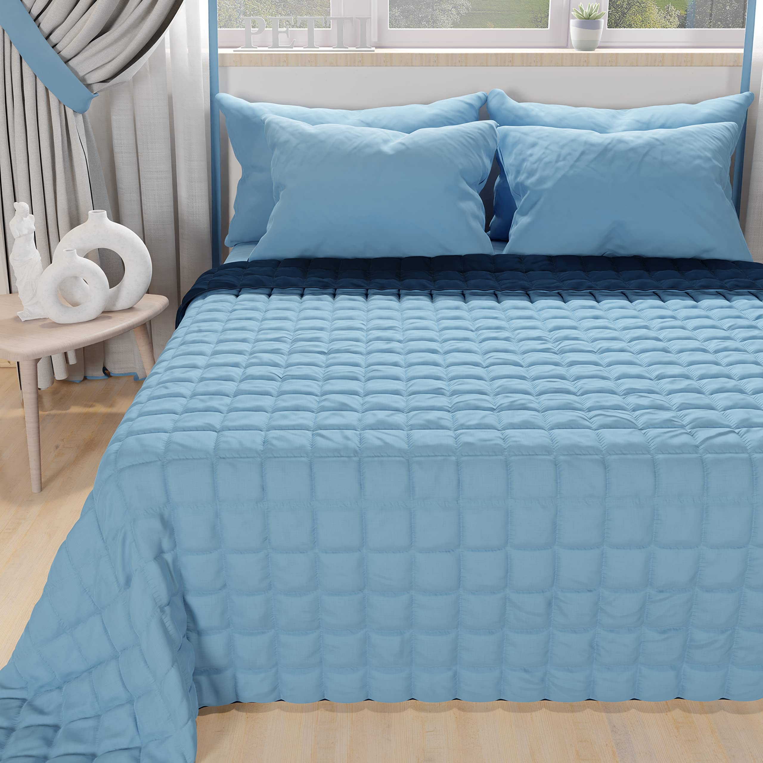 PETTI Artigiani Italiani Double Bedspread Double Bed Quilt with Spring Quilt, Night Blue, 100% Made in Italy