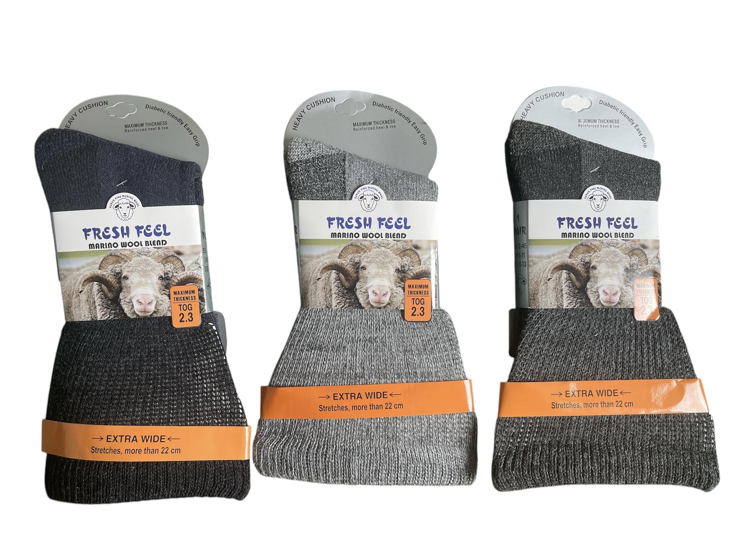 Qz Fashion Men's Multicolor 3 Pairs Merino Wool Blend Diabetic Socks Extra-Wide Top Reinforced Heel & Toe Uk Size 6-11