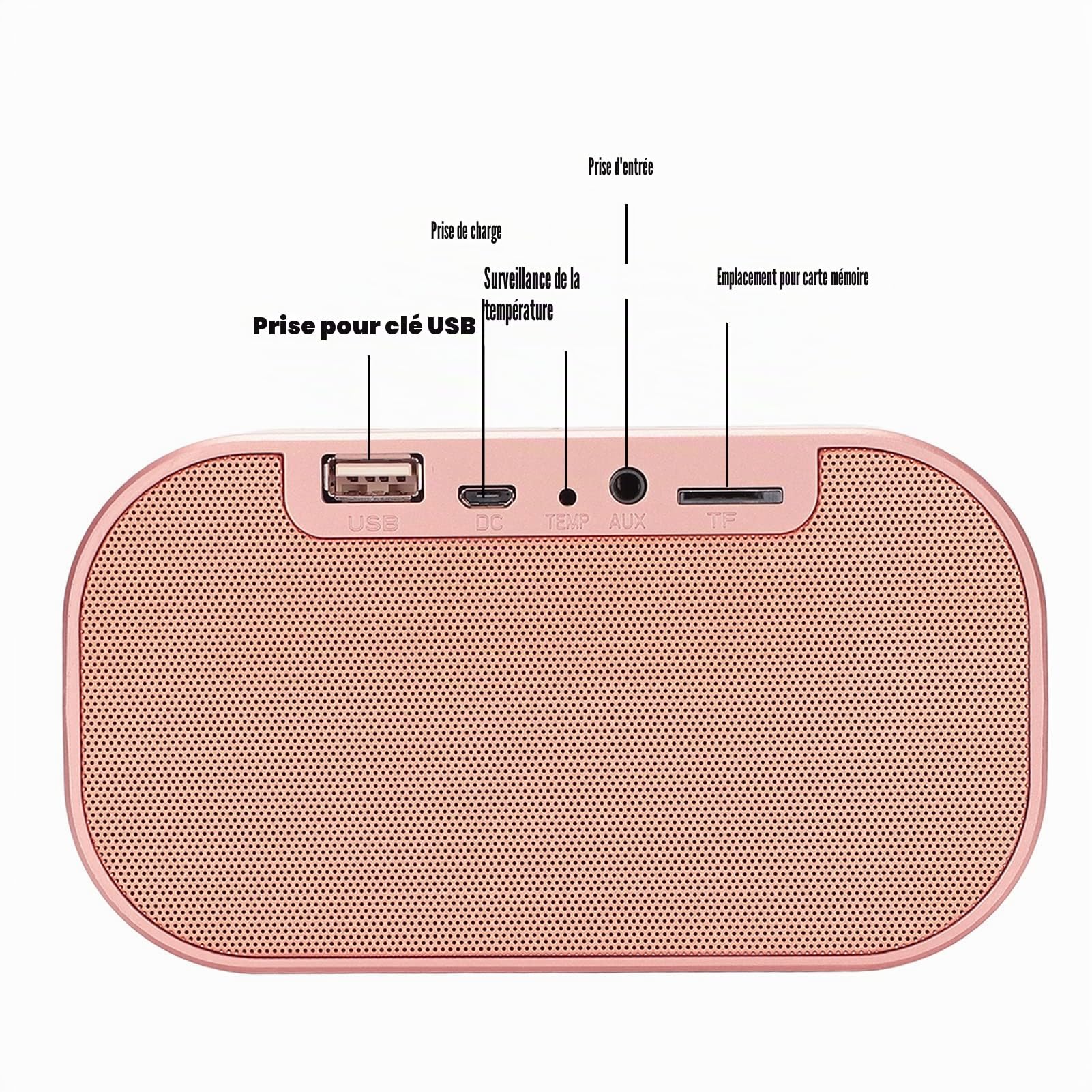 Radio-réveil, Radio-réveil Numérique FM Multifonction avec Haut-Parleur Bluetooth, Réveil de Bureau à Réduction de Bruit avec Microphone D'appel HD(Or Rose)