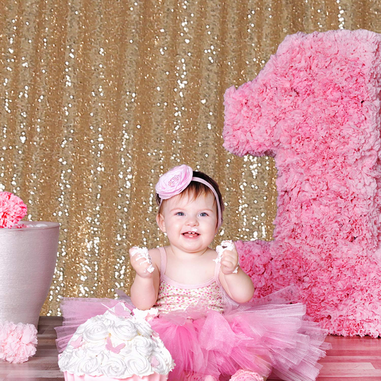 Eternal Beauty 182x214cm Light Gold Shinny Sequin Photography Backdrop Party Prom Wedding Youtobe Banquet Photo Background (6x7 feet) - Image 4