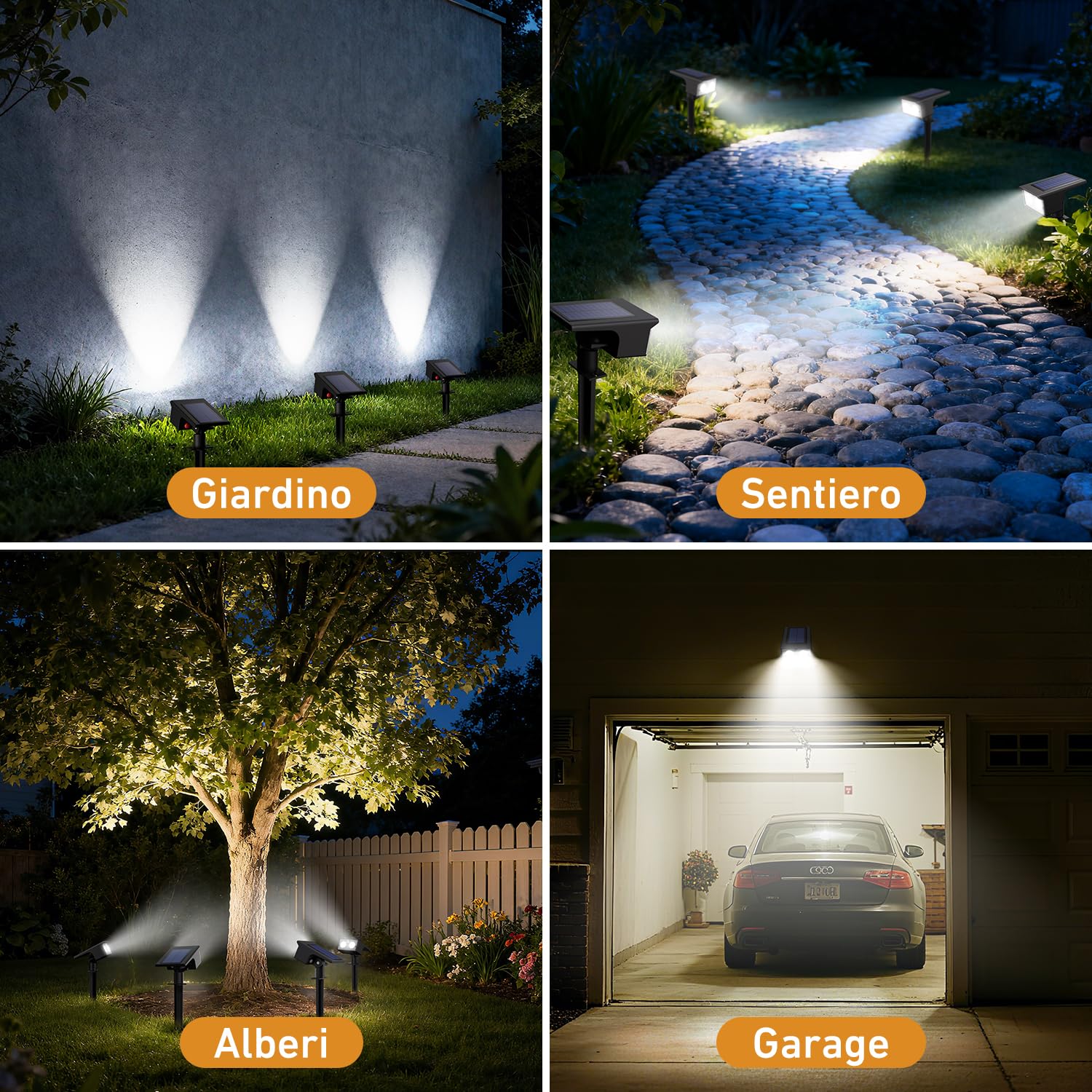 btfarm Set di 6 Lampade Solari per Esterni con Rilevatore di Movimento, 6500K Luce Esterna Potente, 3 Modalità Faretto Solare IP65 Impermeabile Illuminazione, Proiettore Solare per Giardino Sentieri
