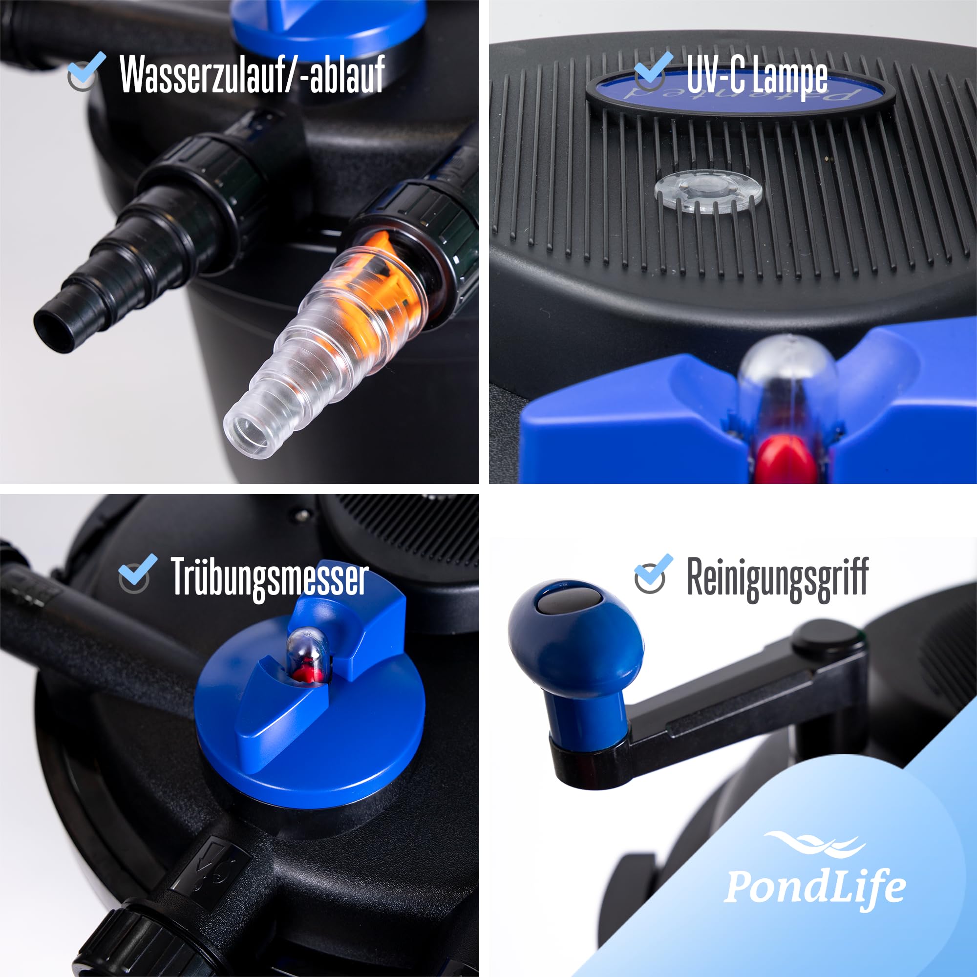 Pondlife CPF-30000 Druckteichfilter UVC 55 Watt, für Teiche bis 60000 Liter, Teichfilter mit Rückspülfunktion, 12000 L/h Fördermenge