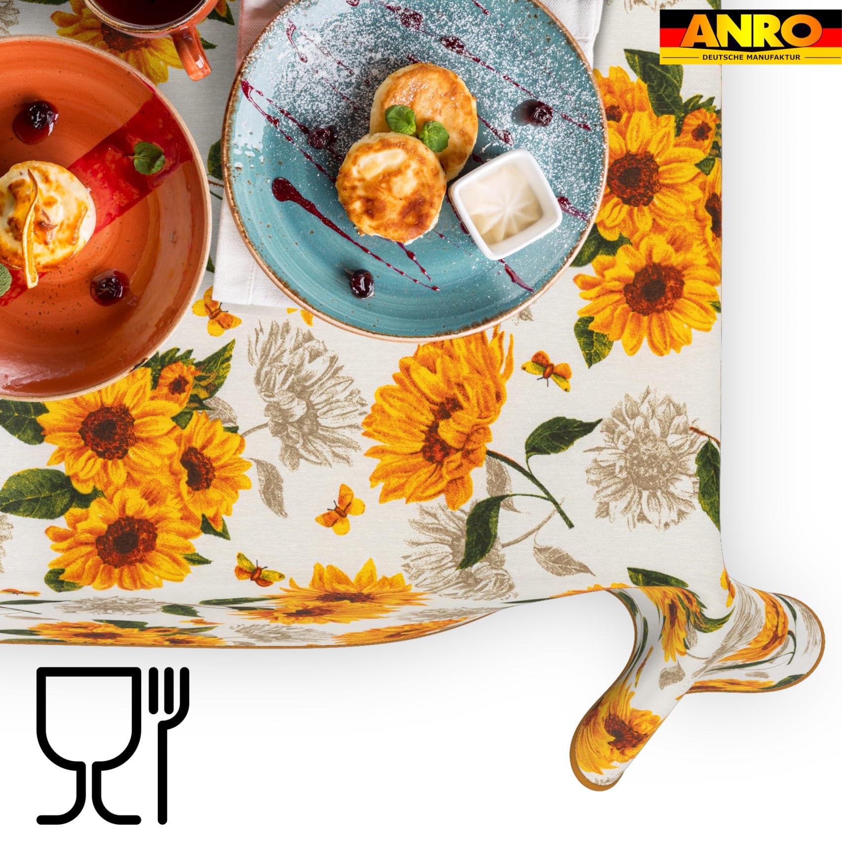 Mantel lavable, fácil de limpiar, de algodón, poliéster, antimanchas, para jardín, diseño de girasoles, 260 x 140 cm, para interior y exterior