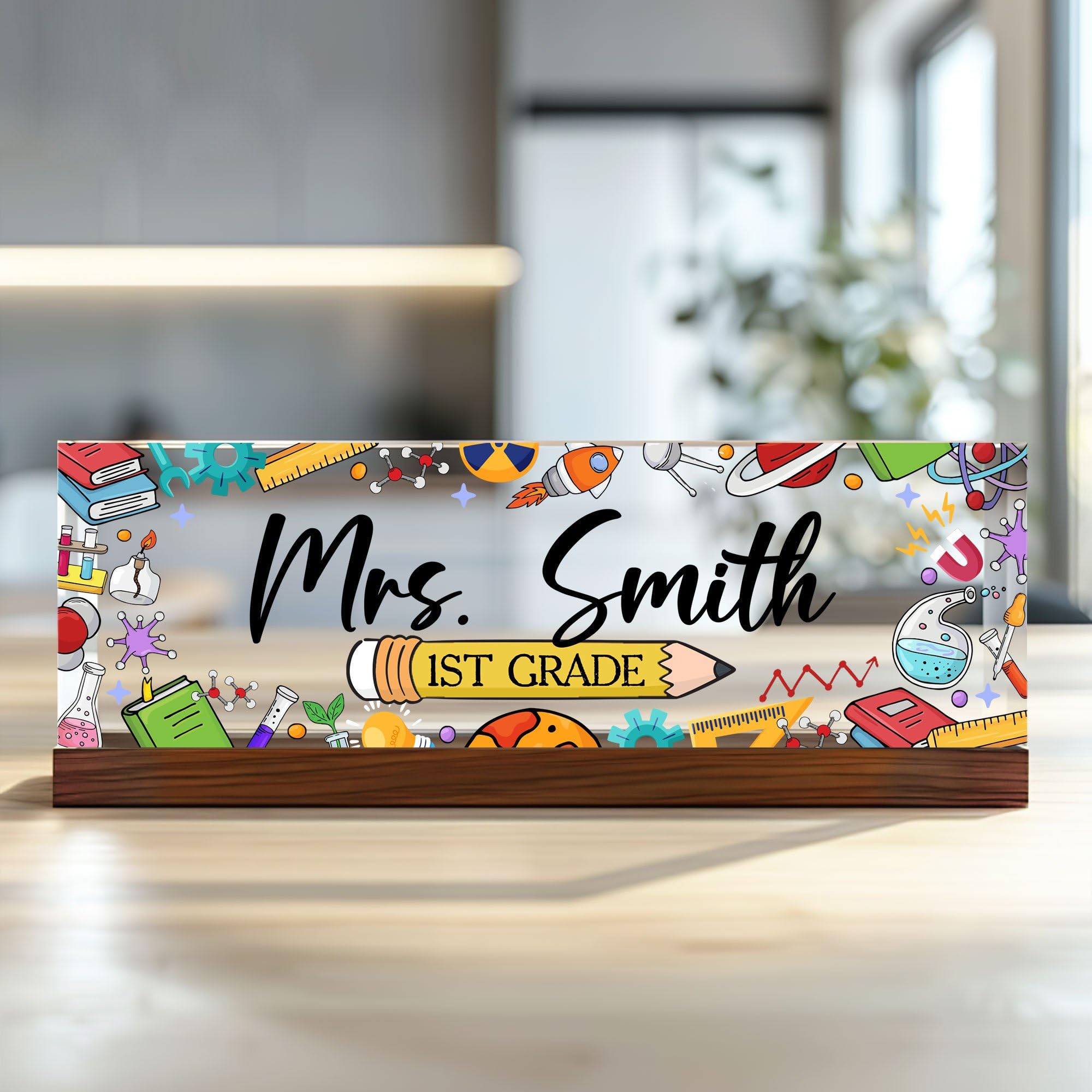 Kiuties Personalized Teacher Desk Name Plate, Teacher Name Plate for Desk, Custom Acrylic Glass Name Plate, Teacher Gift, Teacher Appreciation Gift,