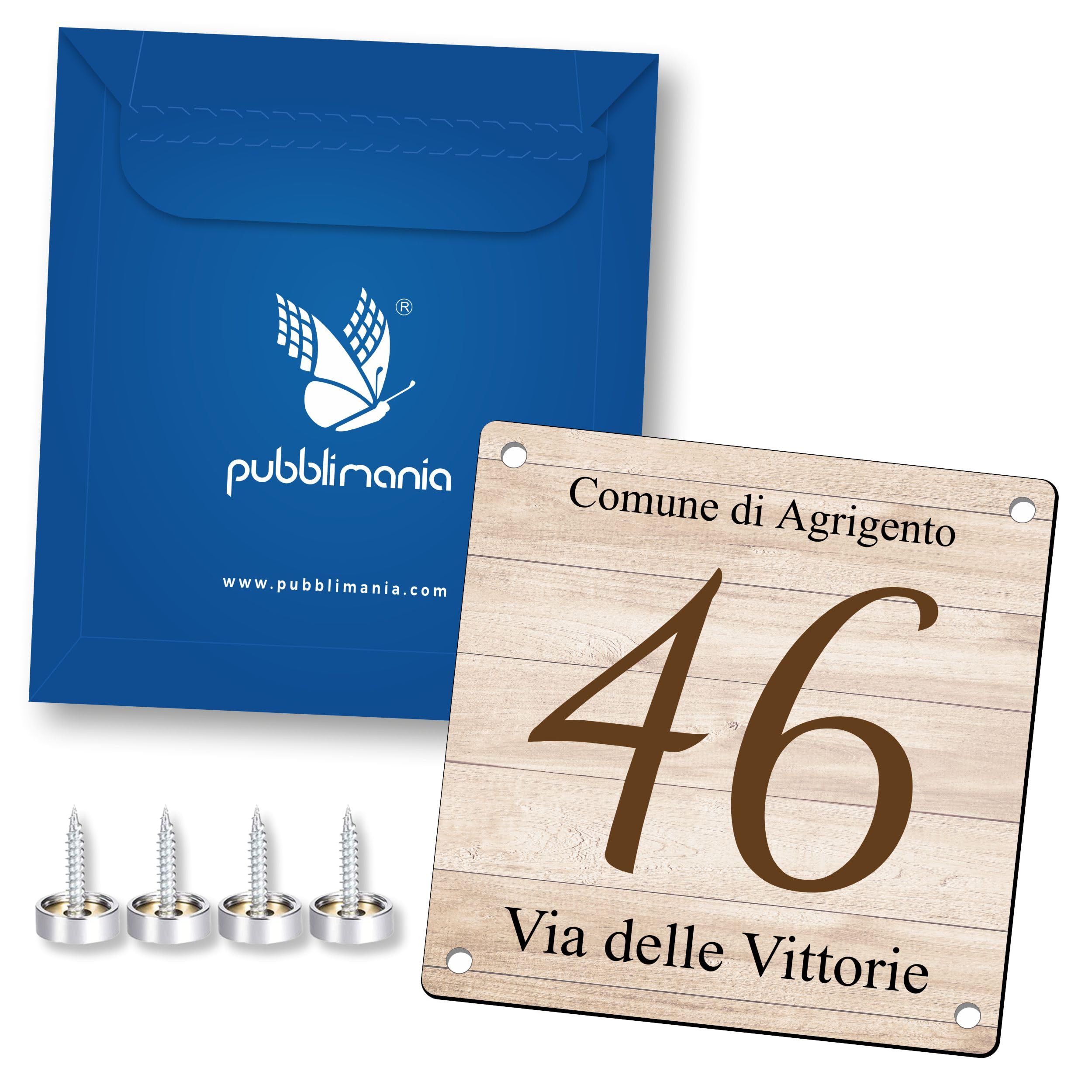 Pubblimania NUMERO CIVICO personalizzato Stile Maiolica modello Sorrento in alluminio rinforzato stampato (Quadrato)
