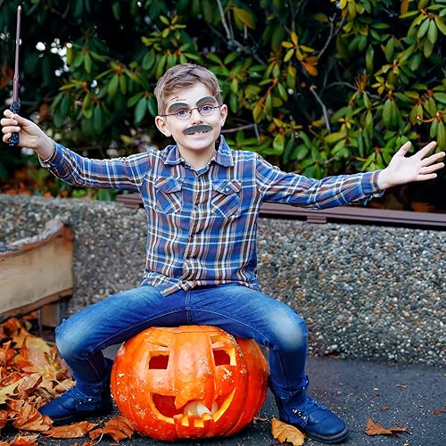 Miniatura 4 de Juego de 4 juegos de bigote y cejas de anciano, bigote y cejas para pegar cejas falsas y bigote para disfraz de anciano, accesorios de disfraz de