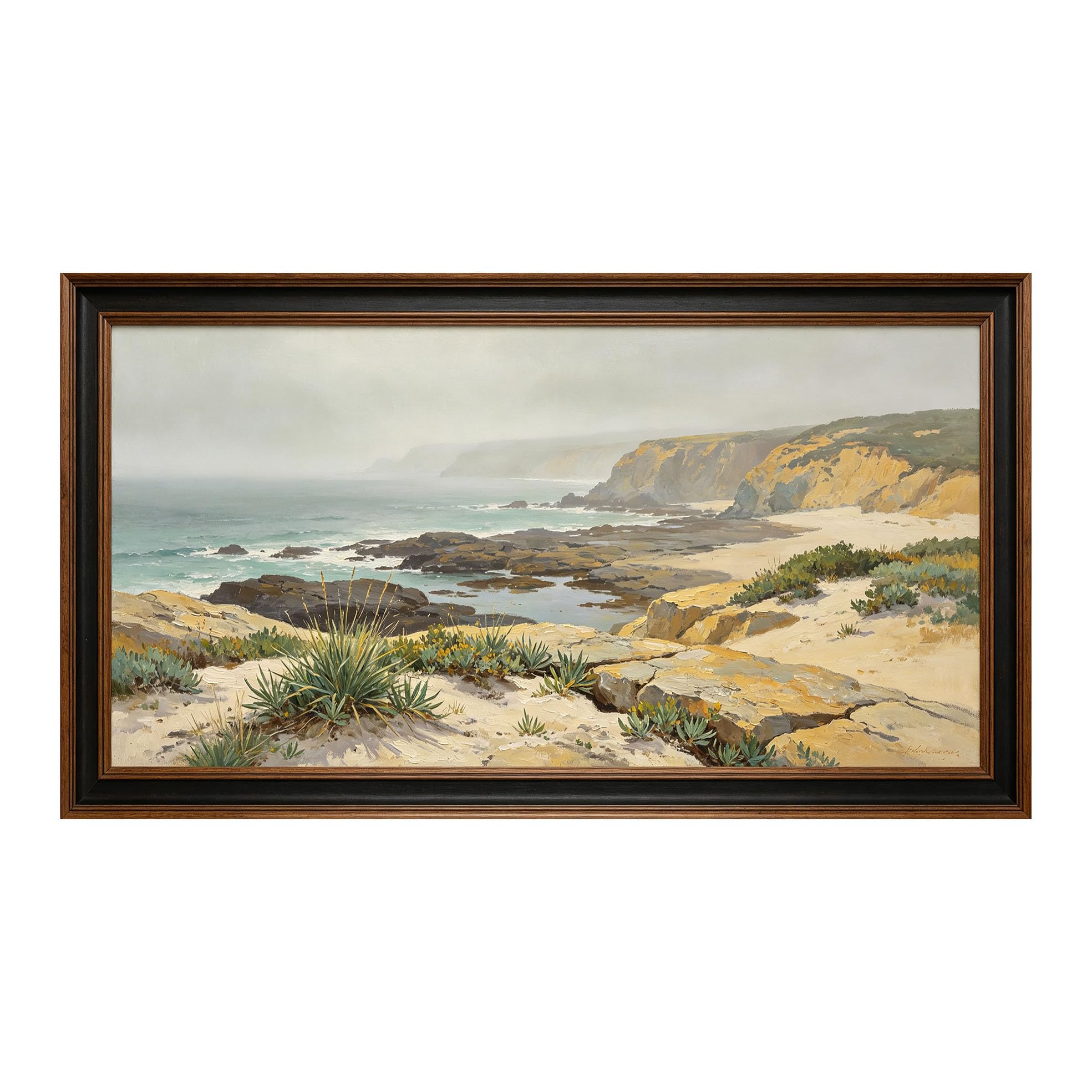 Yzpallescene 3D Framed Wall Art 50cm×100cm Coastal Seascape Impressionist Oil Painting Large Size SelfAdhesive Removable Wall Decor Prints Artwork for Living Room Bedroom Office