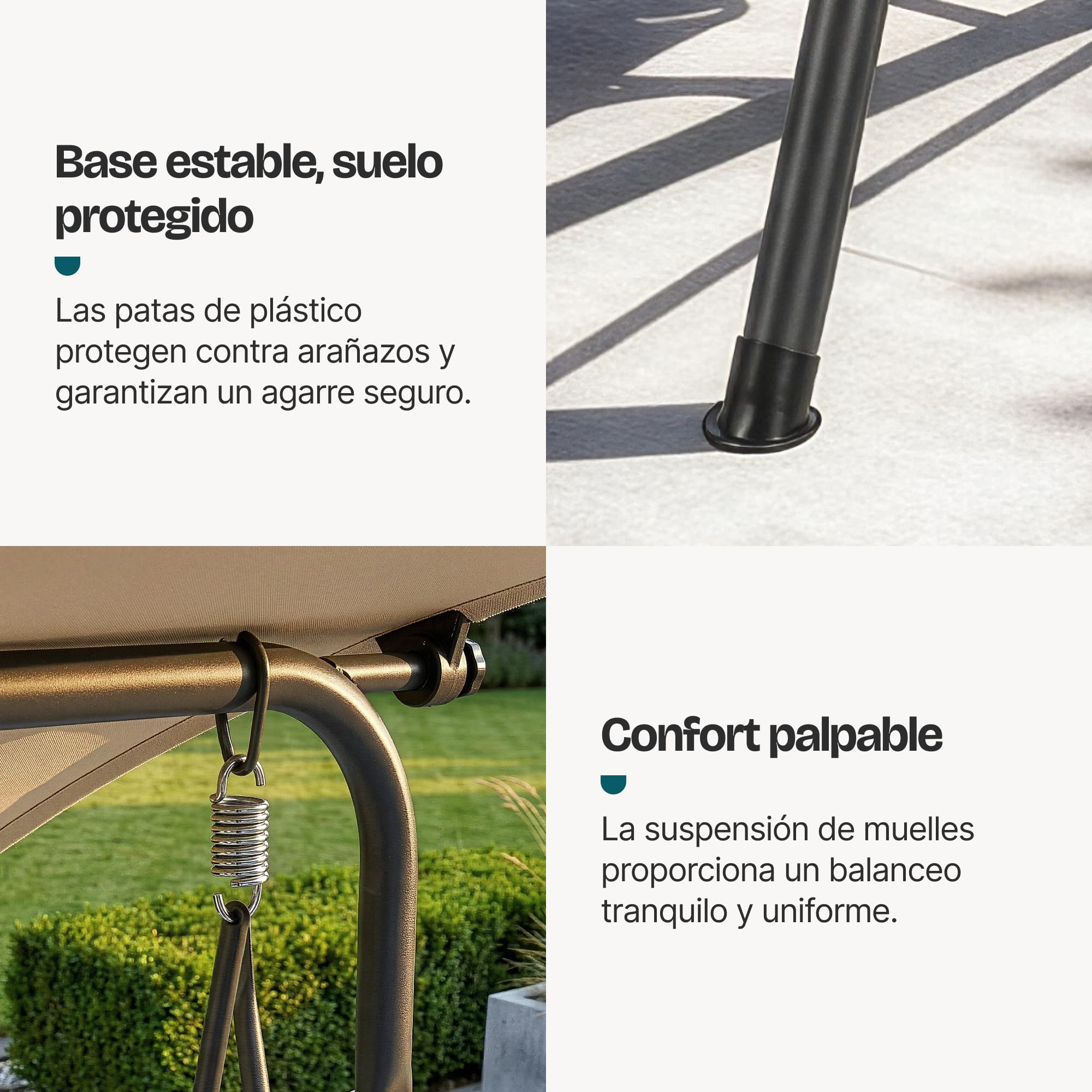 [en.casa] Balancín de Jardín Satten para 3 Personas Columpio para Exterior de 3 Plazas con Toldo Terraza Balcón Patio Resistente al UV y Agua 173 x 119 x 153 cm Acero - Verde Claro/Beige