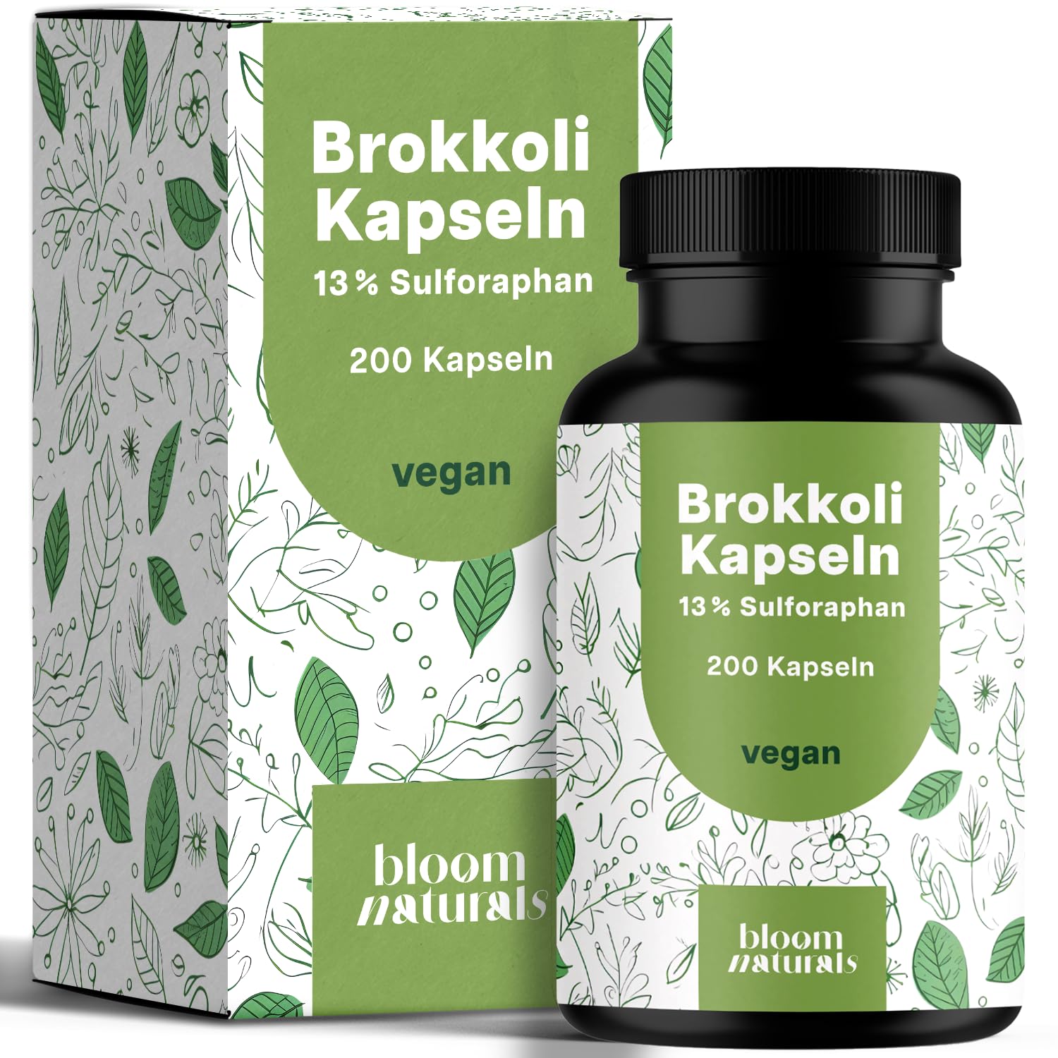 Brokkoli Kapseln - 200x Sulforaphan Hochdosiert - 1000mg pro Tagesportion - 130mg Sulforaphan - Brokkolisprossen - Vegan und produziert in Deutschland - Verpackung kann variieren