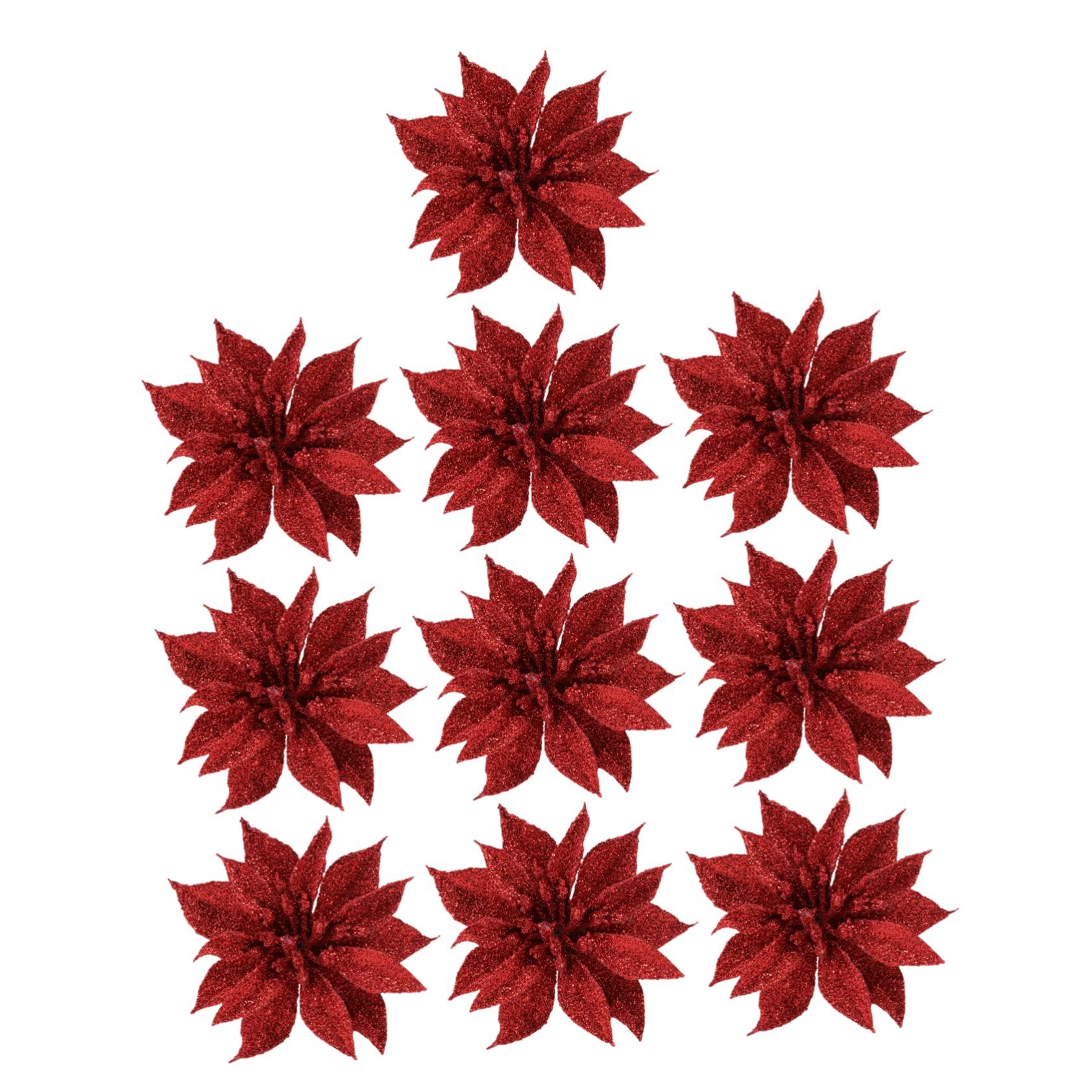 Pendentif De Noël Fleur en Tissu Rouge Paillettes 12 Pièces Décoration d'arbre De Noël Intérieure Et Extérieure Fournitures De Fête