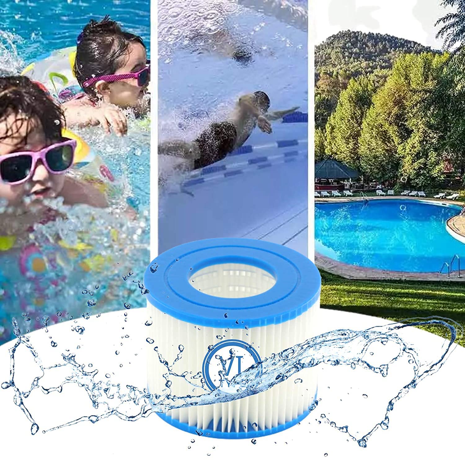 VI Ersatz Filterkartusche für Pool, VI Filter Ersatzfilter,für BW Flowclear Pool Filter, für BW VI Filter, für Miami, Vegas, Monaco. Größe 6-58323 (4 Stück)