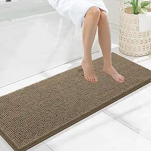 Smiry Luxury Chenille Bathroom Rugs 47x17, Extra Soft and Absorbent Shaggy Bath Mat, Machine Washable, Non-Slip Plush Carpet Runner for Tub, Shower, and Floor, Home Decor Accessories, Camel