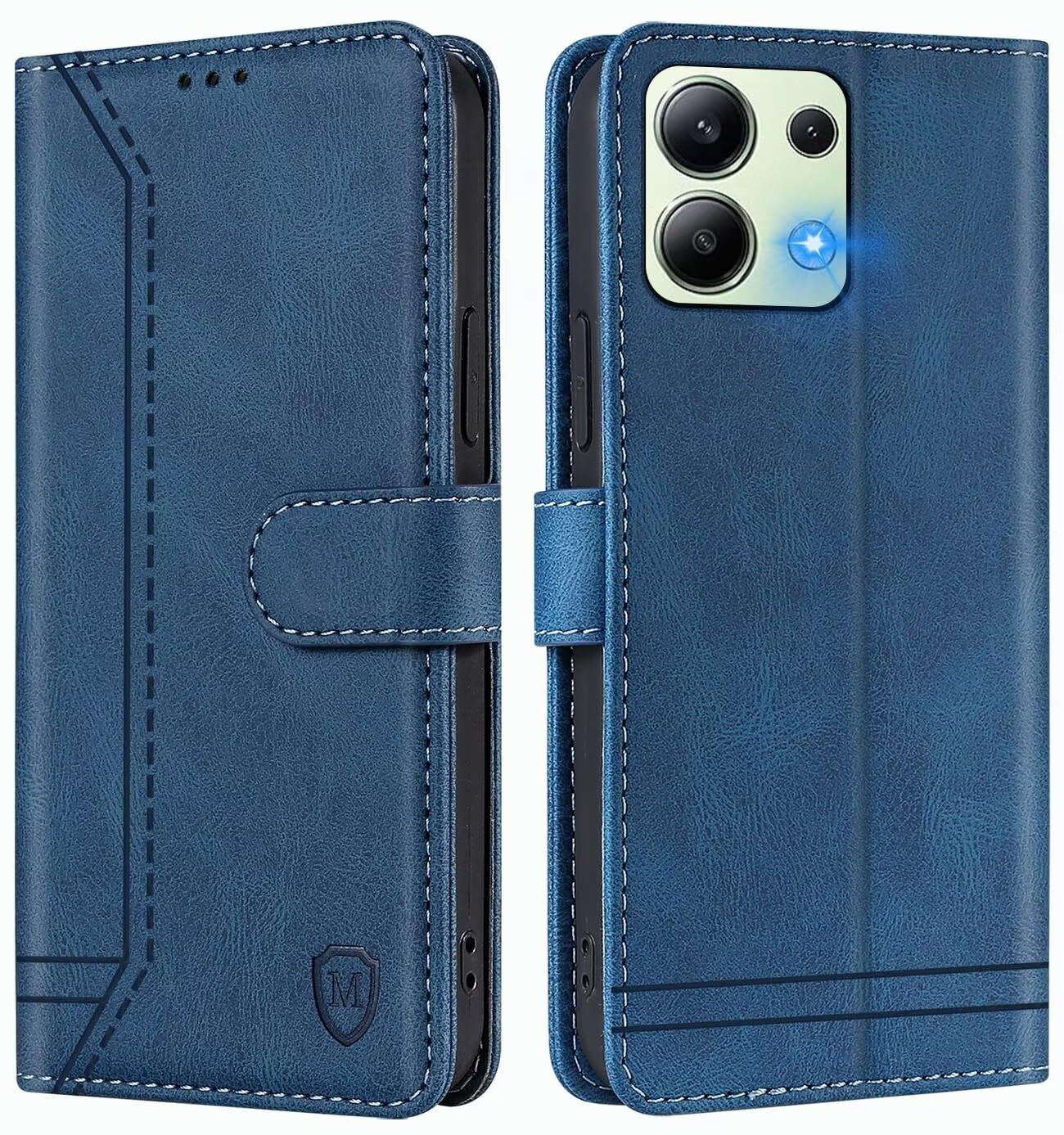 MAMA MOUTH Coque Pour Xiaomi 14, Magnétique Rabat Portefeuille Cuir Etui, Silicone TPU Bumper Mi 14 Pochette Housse, Flip Porte Cartes Avec Support Cover, Antichoc Case Bleu Noir