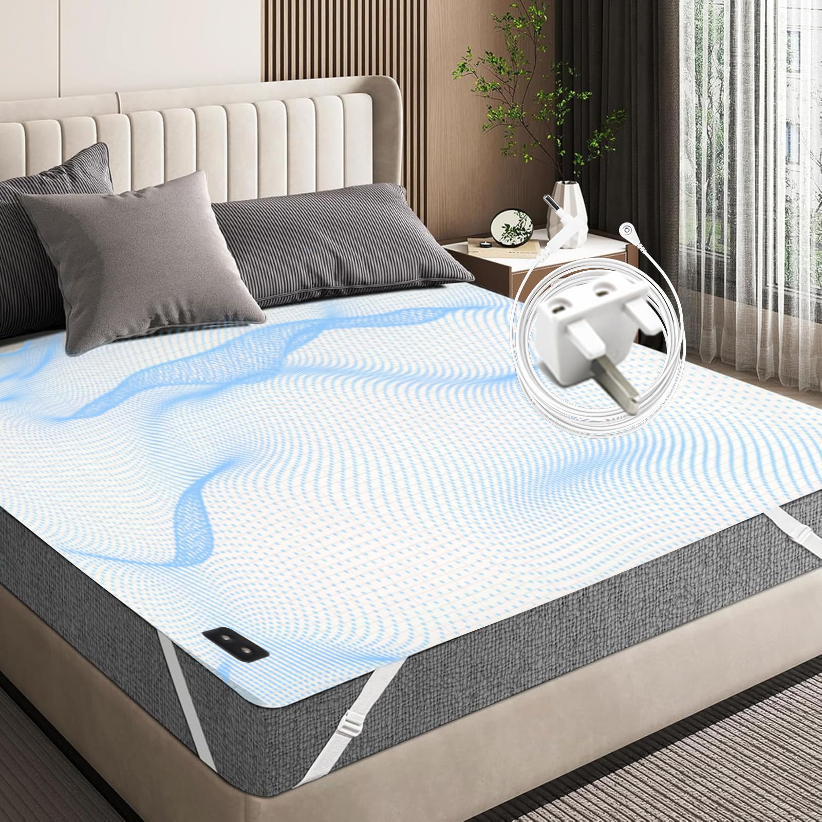 RIQINXIN Conductive Grounding Bed Sheet with Silver Earthing Sheet Grounding Mat Organic Cotton Sleep Therapy (137x190cm) Beige
