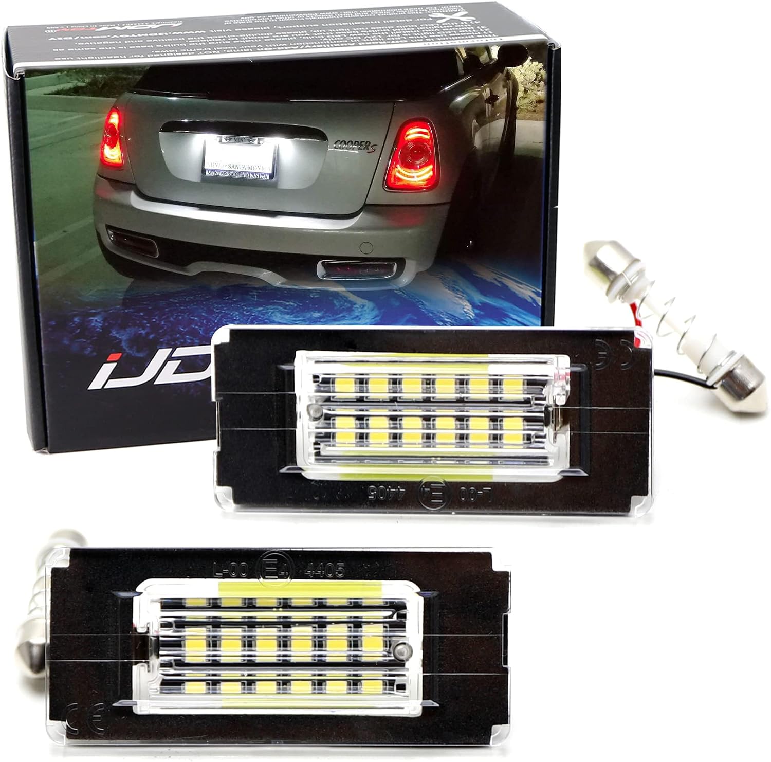 iJDMTOY OEM-Fit 3W Full LED License Plate Light Kit Compatible With 2006-14 MINI Cooper Gen2 R56 R57 R58 R59 Powered by 18-SMD Xenon White LED & Can-bus Error Free