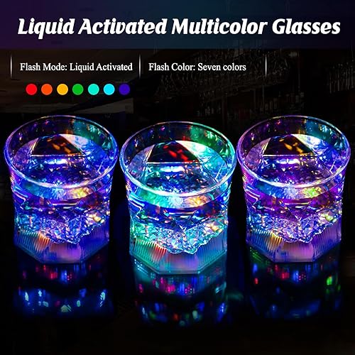 Miniatura 4 de UPZAI Vasos LED antiguos vasos de 10 onzas activados por líquidos, multicolor, juego de 4 vasos de plástico divertidos para agua, cerveza, cóctel,