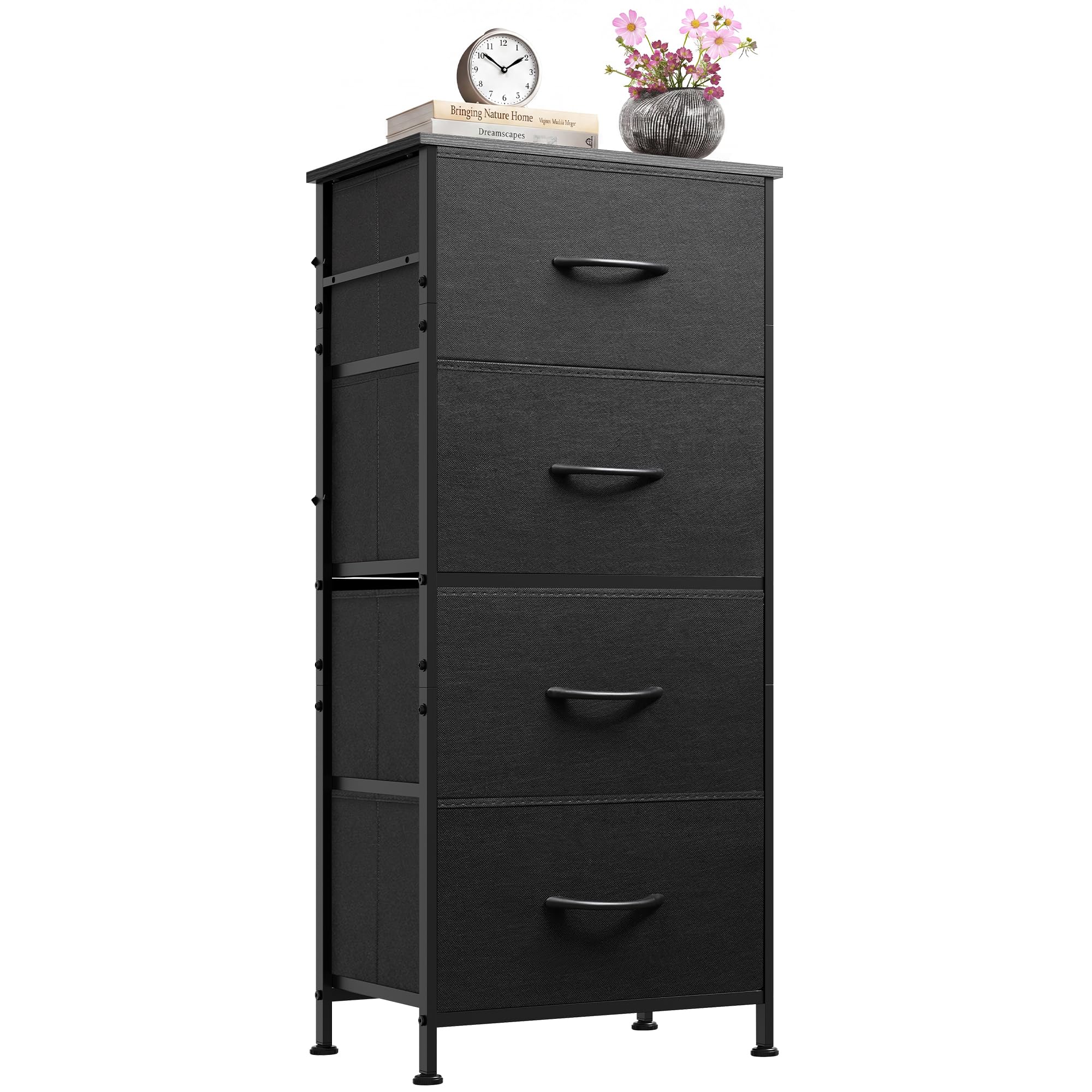 WLIVE Small Dresser Nightstand for Bedroom, 4 Drawers, Charcoal Black