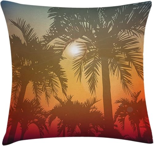 Ambesonne Funda de cojín hawaiana, Los Ángeles Miami Tropical Places Palmeras en estilo abstracto, funda de almohada decorativa cuadrada decorativa,
