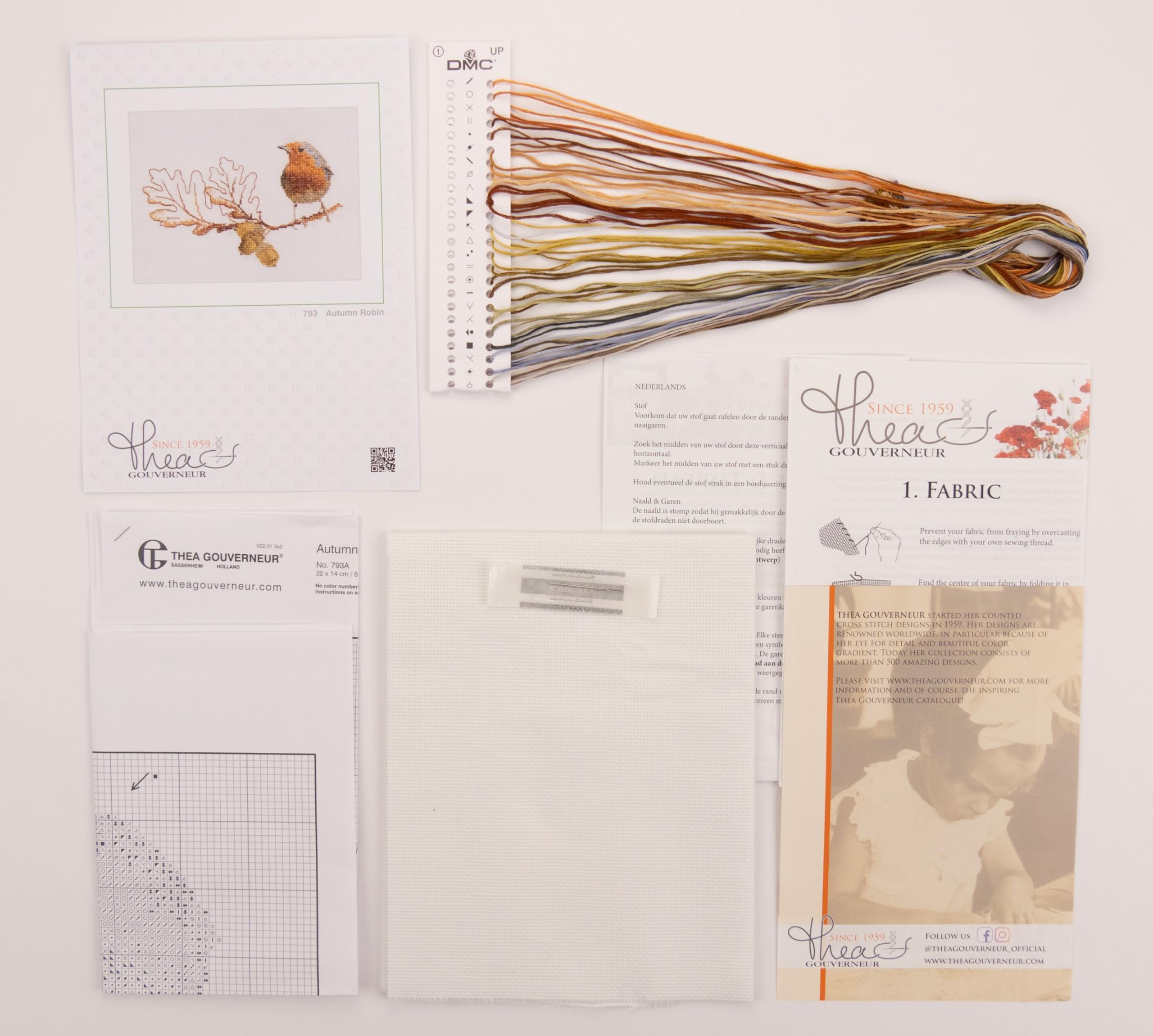Thea Gouverneur, Counted Cross Stitch Kit, Fall Robin Bird, Aida, 16 Count, Embroidery Kit for Adults - Image 3