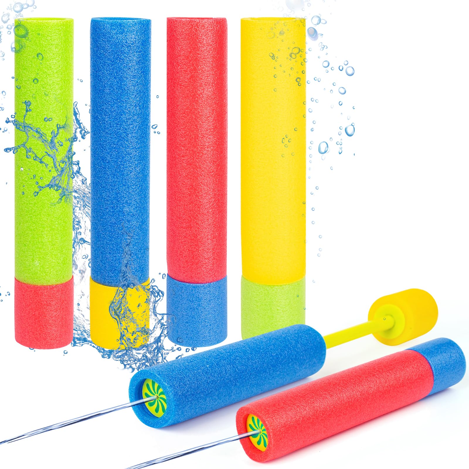 4pcs Foam Water Guns Water Pistols for Kids Water Blaster Shooters Push Pull Type Foam Water Squirter Water Gun Summer Outdoor Beach Pool Water Toys for Kids Toddlers Boys Girls