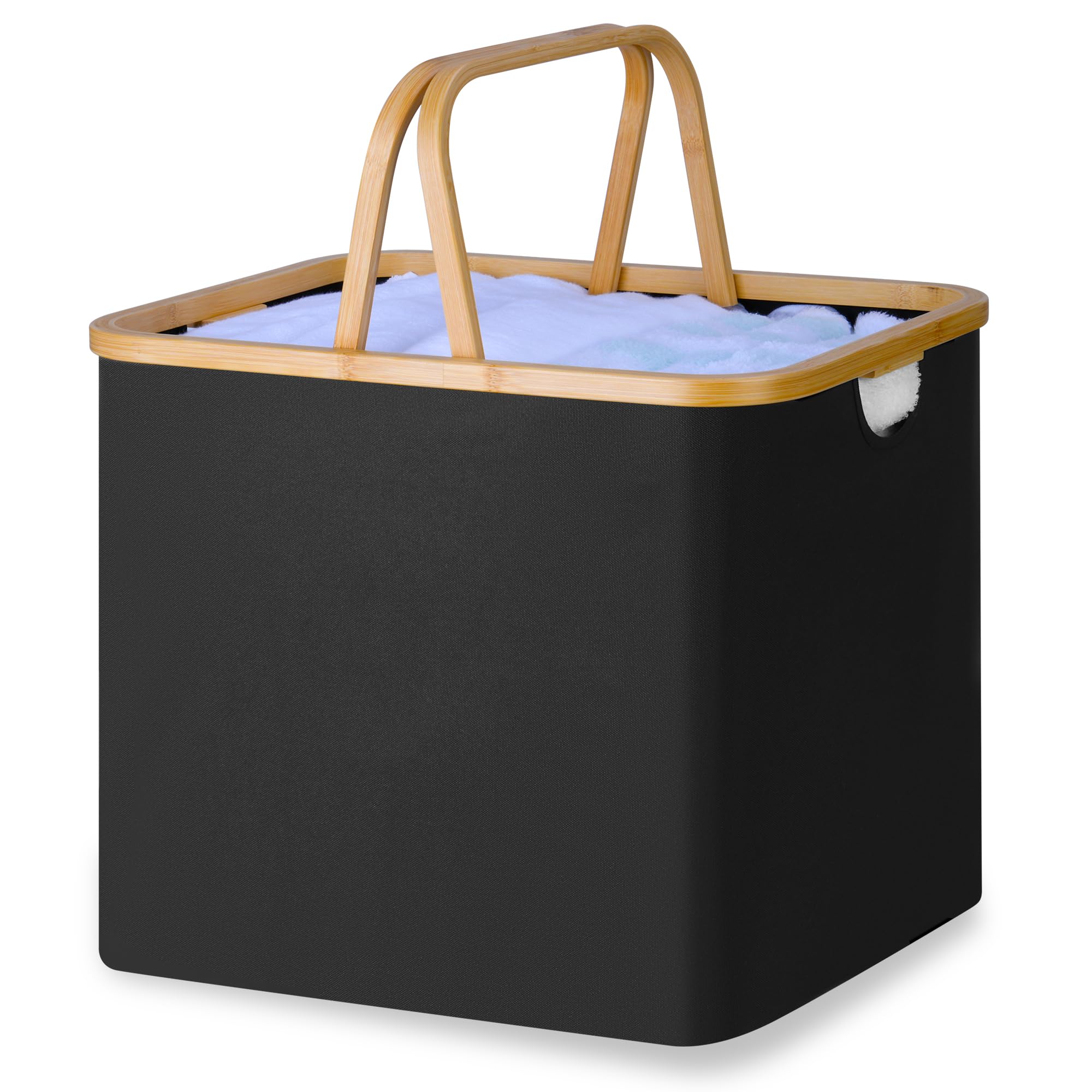 iEGrow Laundry Hamper with Bamboo Handle,60L Laundry Basket,Collapsible Laundry Baskets,Dirty Clothes Hamper for College Dorm, Family,Black