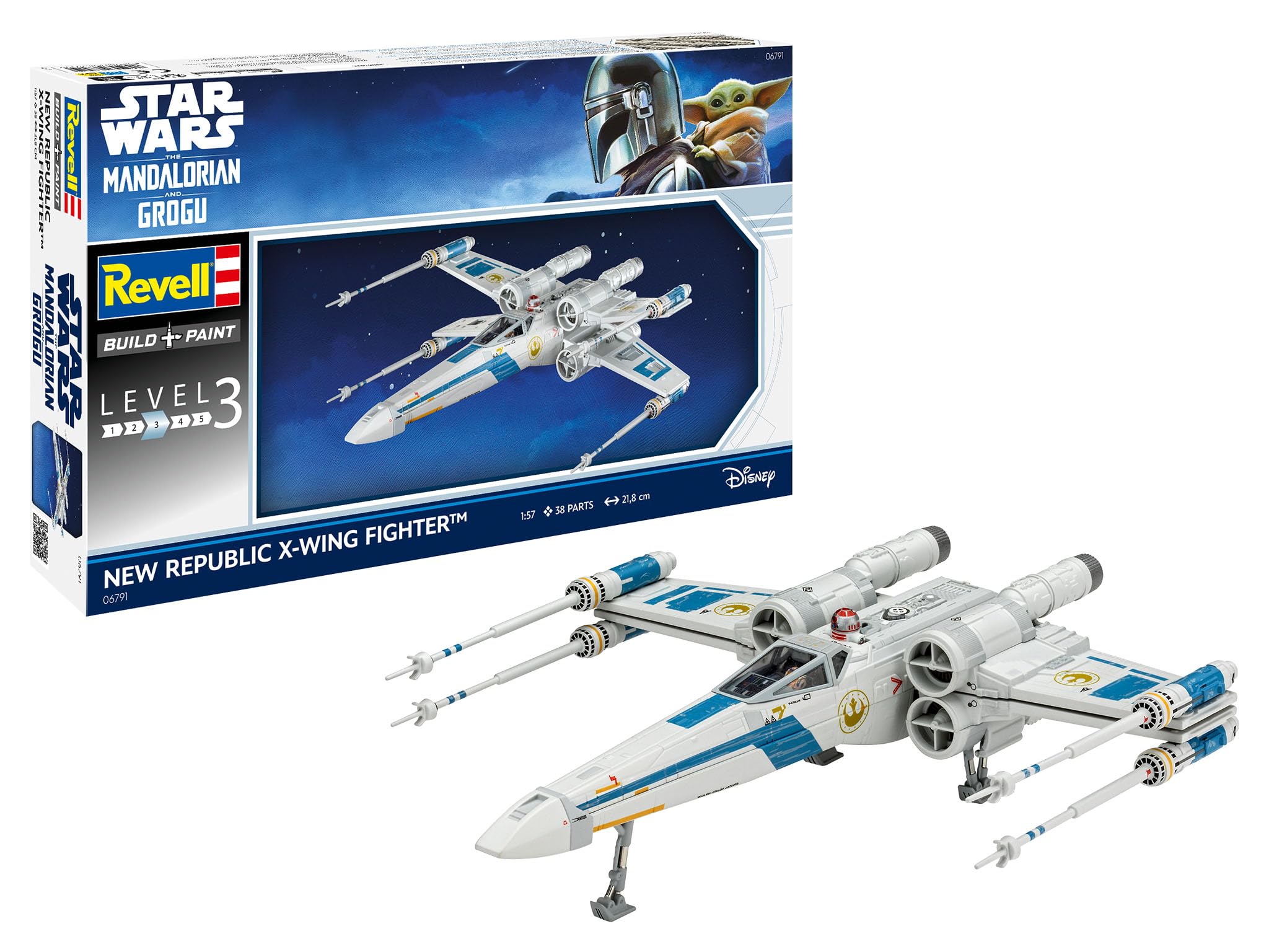 Revell 06791 Star Wars The Mandalorian and Grogu Movie: New Republic X-Wing Fighter 1:57 Scale - Unbuilt/Unpainted Plastic Model Kit