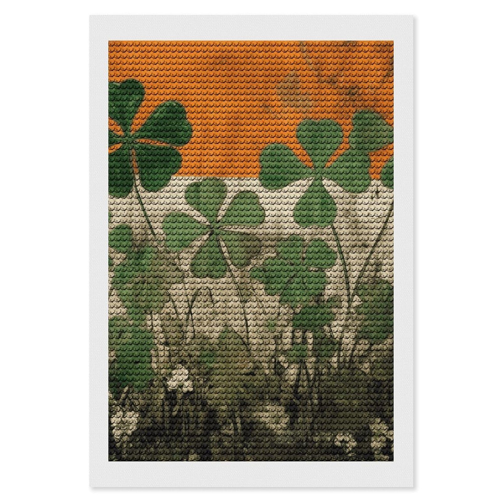 Clover on Flag Background Diamond Art Kits for Adults, DIY 5D Diamonds Painting Kits for Beginner, Round Full Drill Diamond Dots Painting, Diamonds Pictures Gem Art and Crafts Wall Decor 8"x12"
