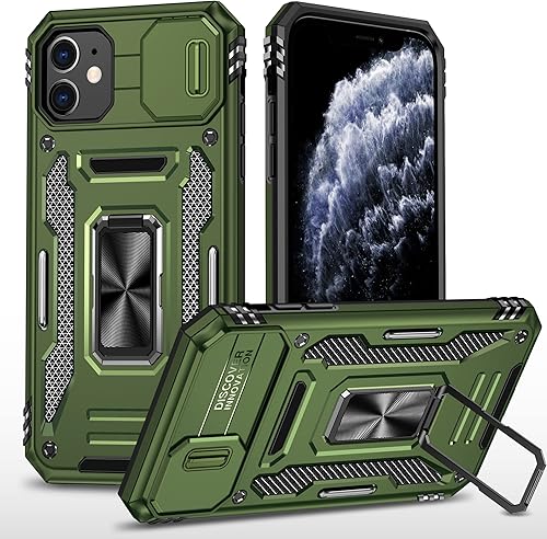 Miniatura 29 de Funda para teléfono SunStory para iPhone 11 con protector de pantalla HD y cubierta deslizante para la cámara y soporte giratorio con anillo