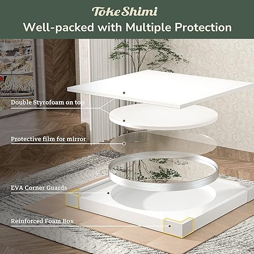 Miniatura 7 de TokeShimi - Espejo redondo para pared de baño, con marco de metal de aleación de aluminio inoxidable, plateado cepillado, combina con un estilo