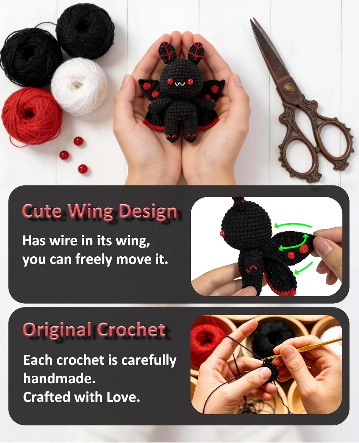 Mothman Keychain Crochet Handmade, Mothman Gifts Cryptid Creepy Cute Crochet for Backpack Bag, Adults