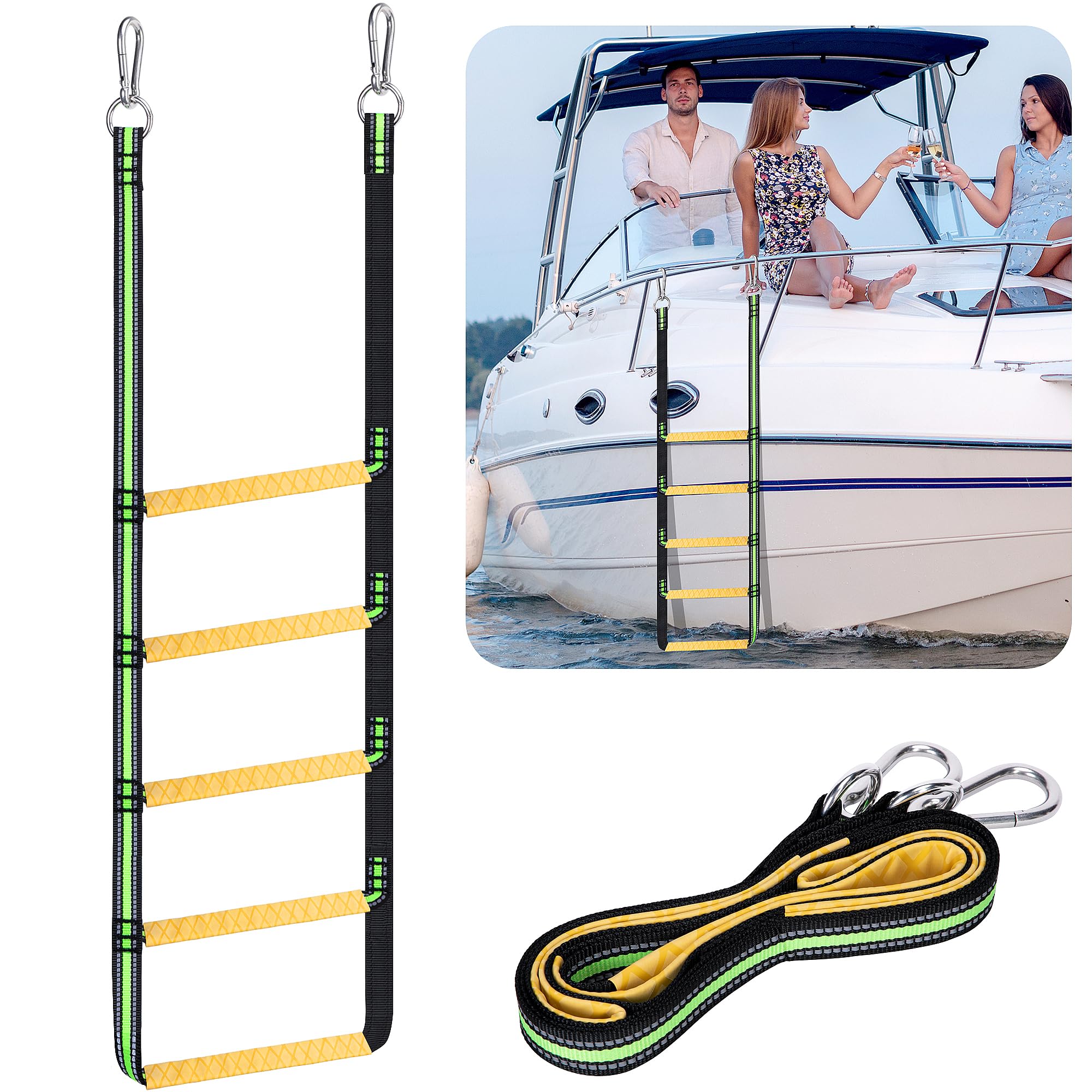 Boat Rope Ladder, 5 Step Heavy Duty 440lbs Strength Foldable Boarding Rope Ladder, Climbing Rope Ladder for Inflatable Boat, Pontoon Boat, Kayak, Motorboat, Sailboat, Canoeing