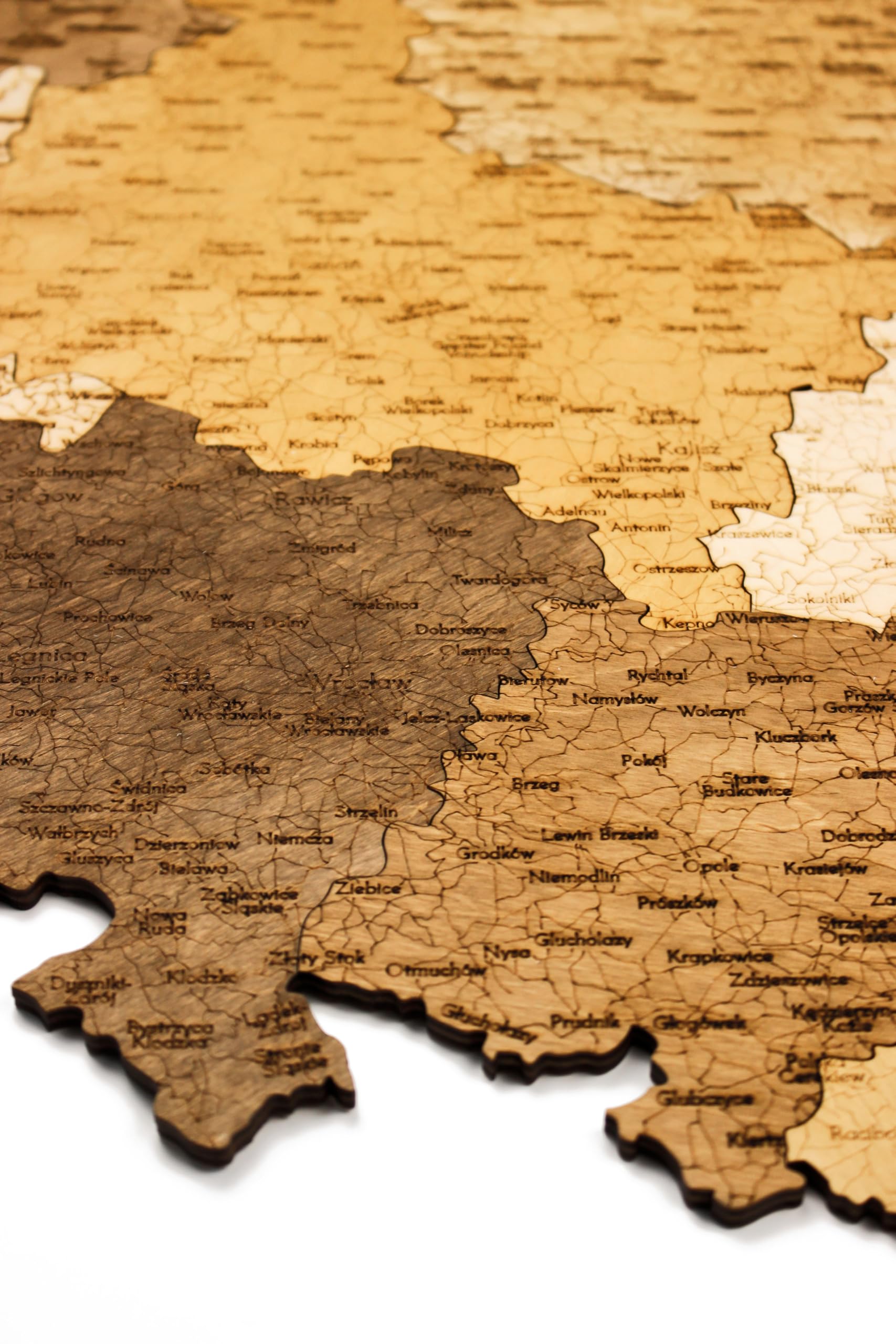 Drewniana mapa Polski na ścianę, puzzle 3D, dekoracyjna mapa z nazwami miast, dostępna w dwóch rozmiarach: 70x60 cm lub 88x75 cm (88 x 75 cm)