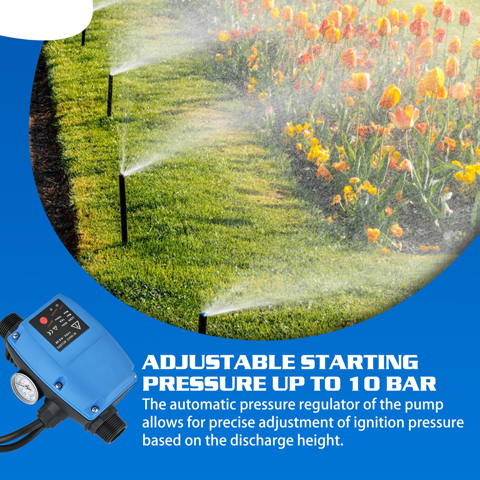 Régulateur de Pression Automatique pour Pompe, Pressostat de Commande de Pompe avec Protection Contre la Marche à sec, Débitmètre électronique pour Systèmes D'alimentation en Eau Domestique