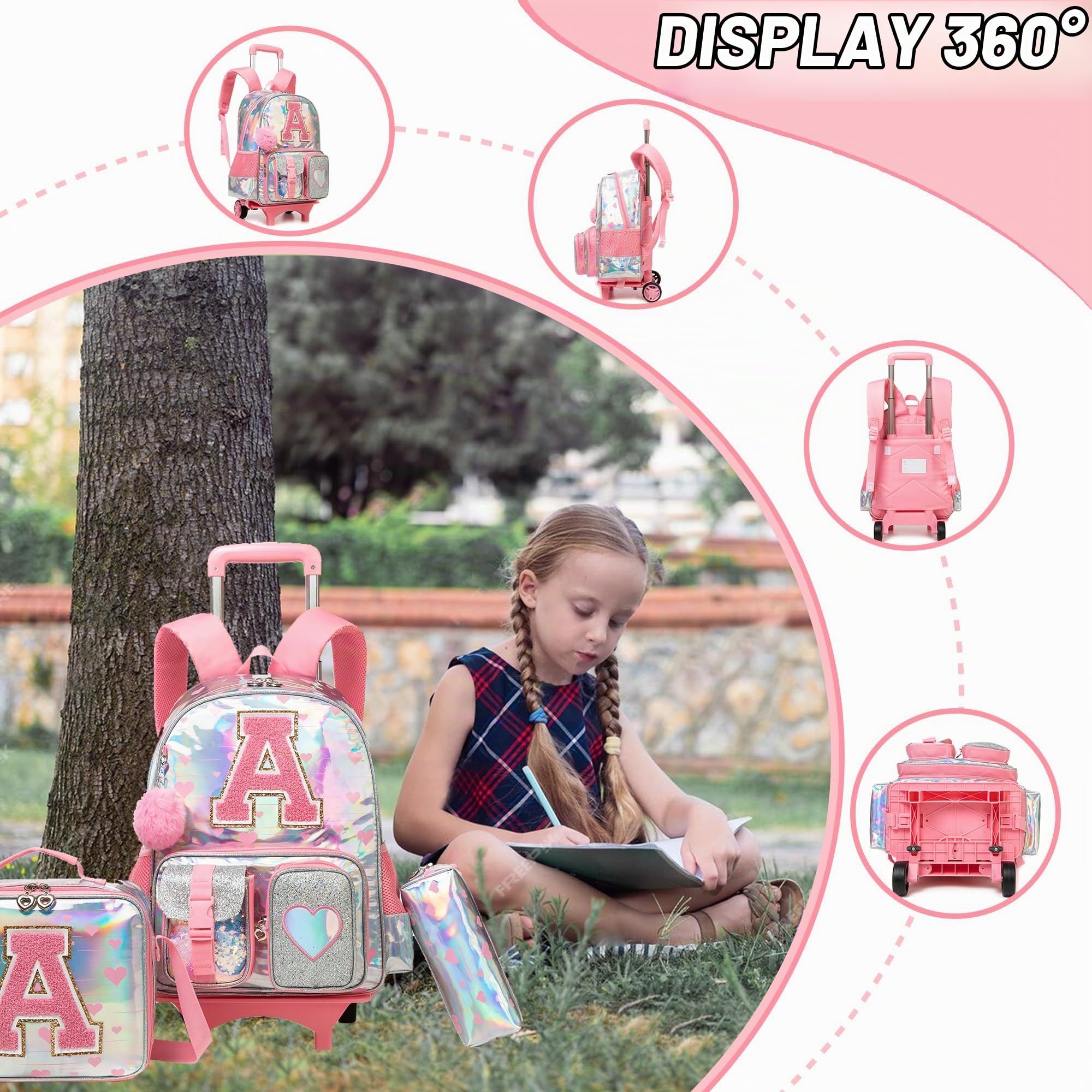 HTgroce Zaino Scuola Bambina Trolley Zainetto Ragazza Con Ruote per Scuola Viaggio
