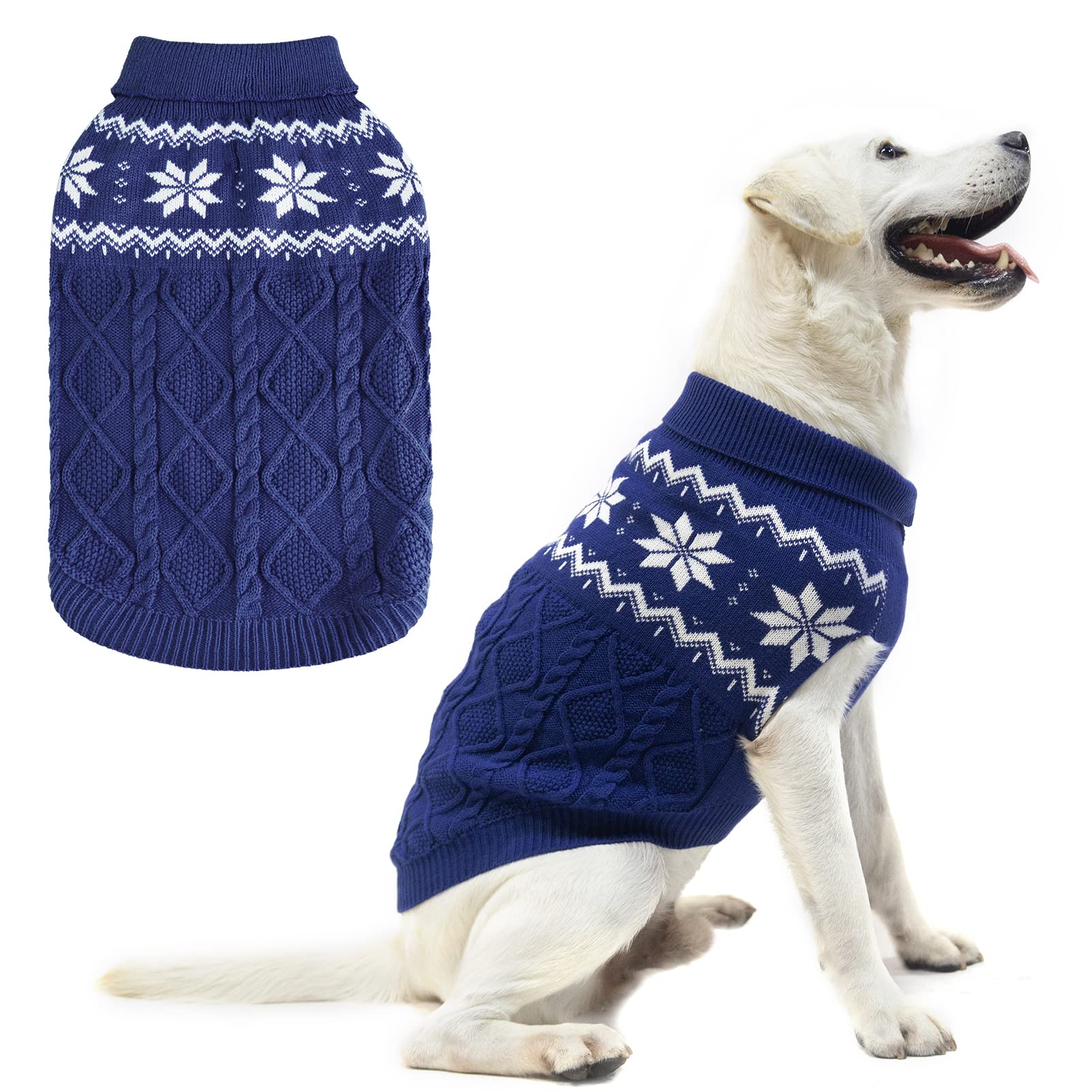 Pull pour chien avec fils à motif dense thermique et coupe ajustée L bleu