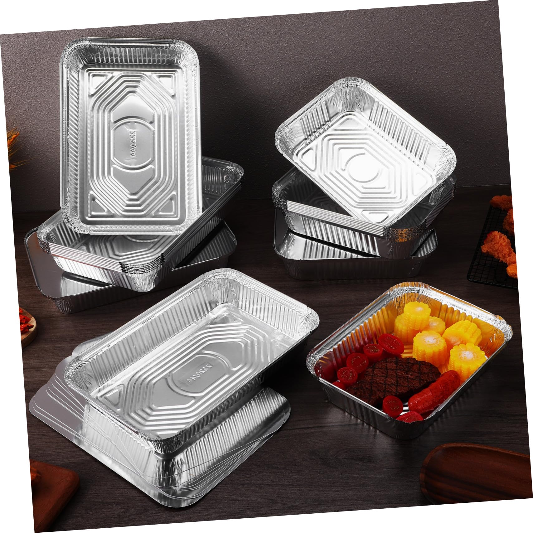 Mipcase Moldes Cuadrados Plata de Papel de Aluminio 20 Piezas con Tapa