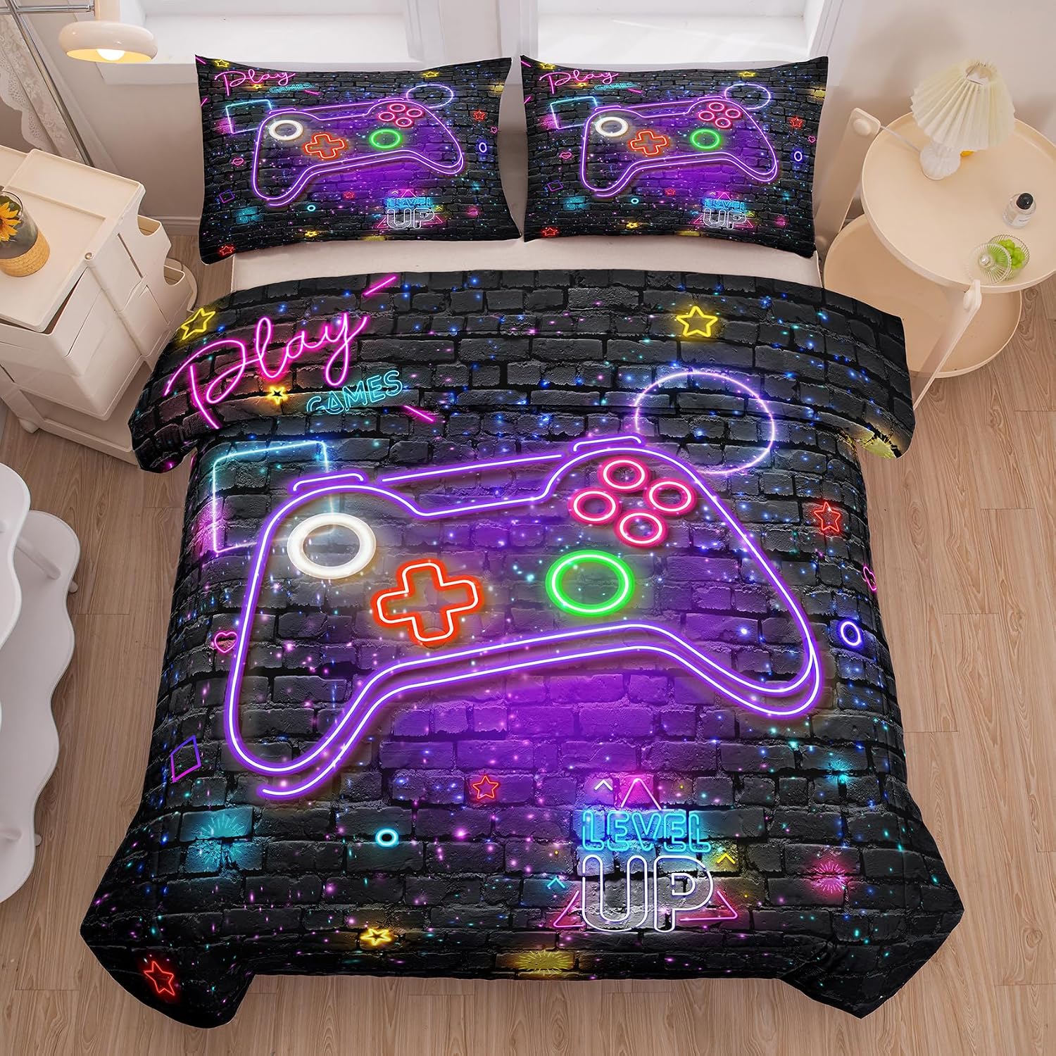 NINENINE Boys Gaming Bedding Sets, 6PCS Full Size Bedding Sets, Bed in A Bag Comforter Sets (1Comforter, 1Flat Sheet, 1Fitted Sheet, 1Cushion Cover, 2Pillowcases) image 4