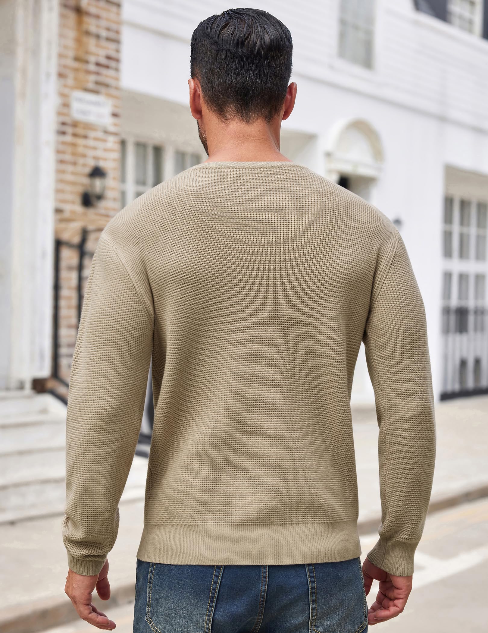 COOFANDY Maglione da Uomo a Girocollo Maglione Waffle Lavorato a Maglia Leggero Slim Fit Lunga Casual Pullover Maglione