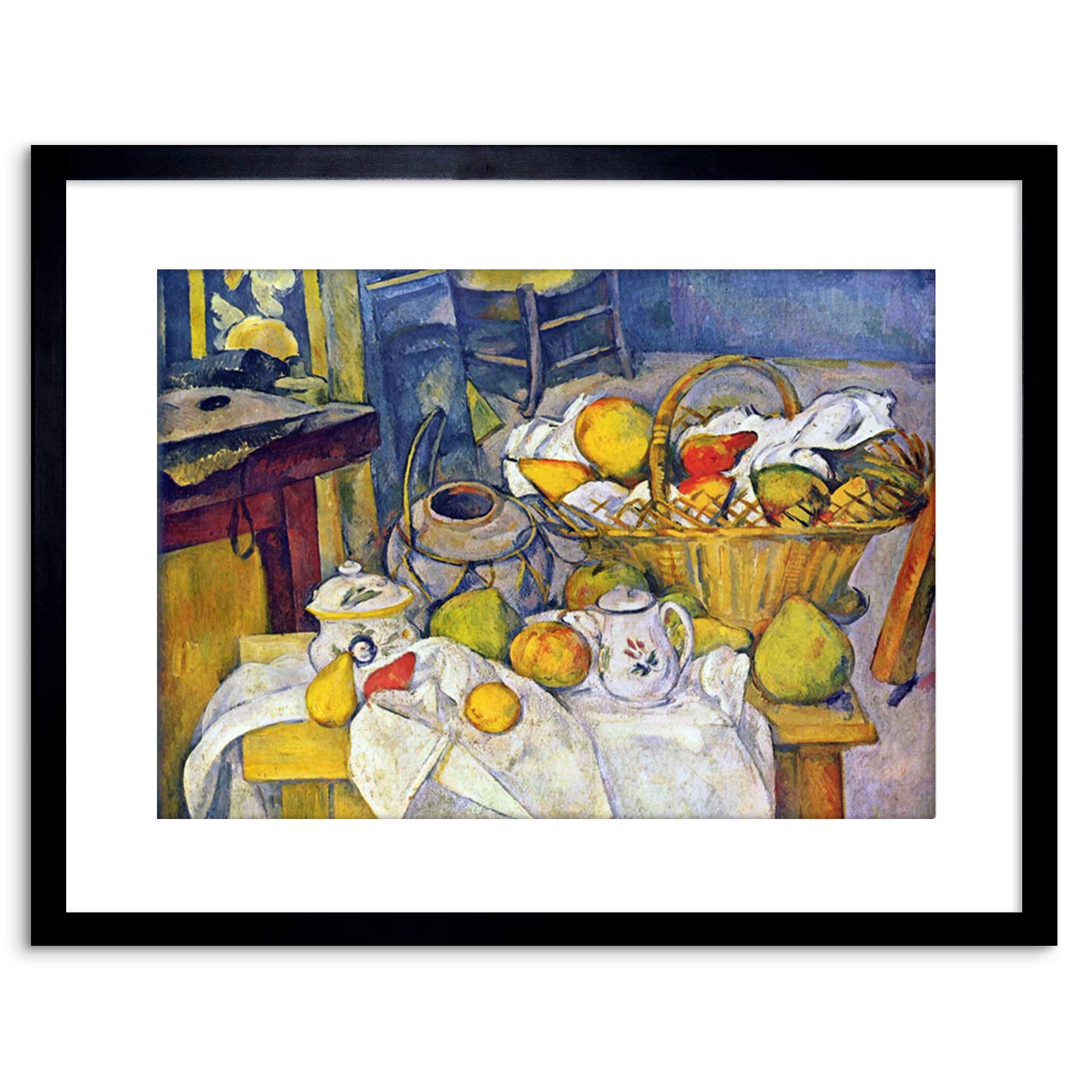 Wee Blue Coo PAINTING CEZANNE STILL LIFE WITH FRUIT BASKET FRAMED PRINT F97X5175