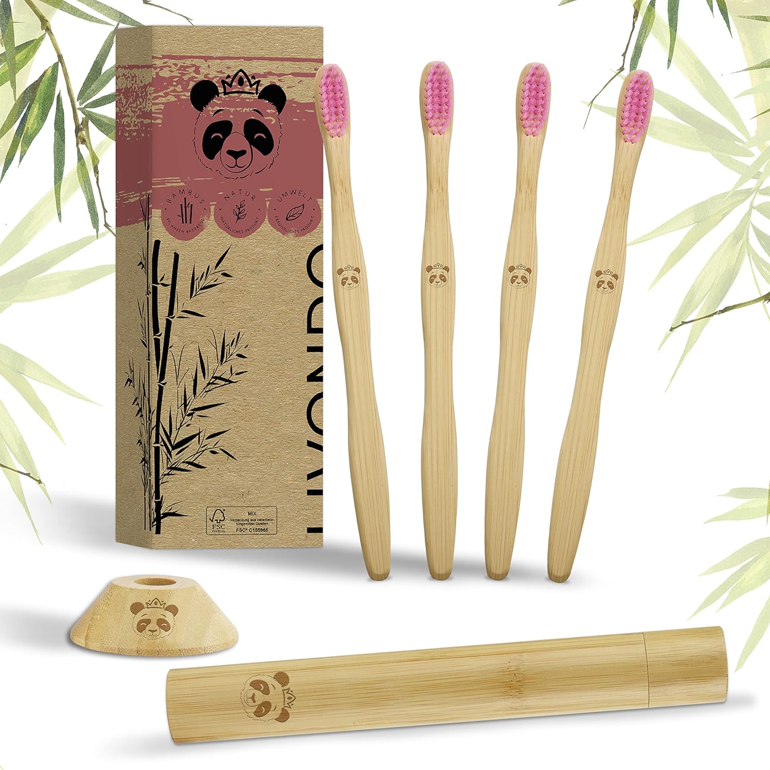 Juego de 4 cepillos de dientes de bambú de viaje, cepillos de dientes de madera de bambú con funda y soporte, cepillos de dientes de madera, incluye funda de viaje y soporte para el aire libre,