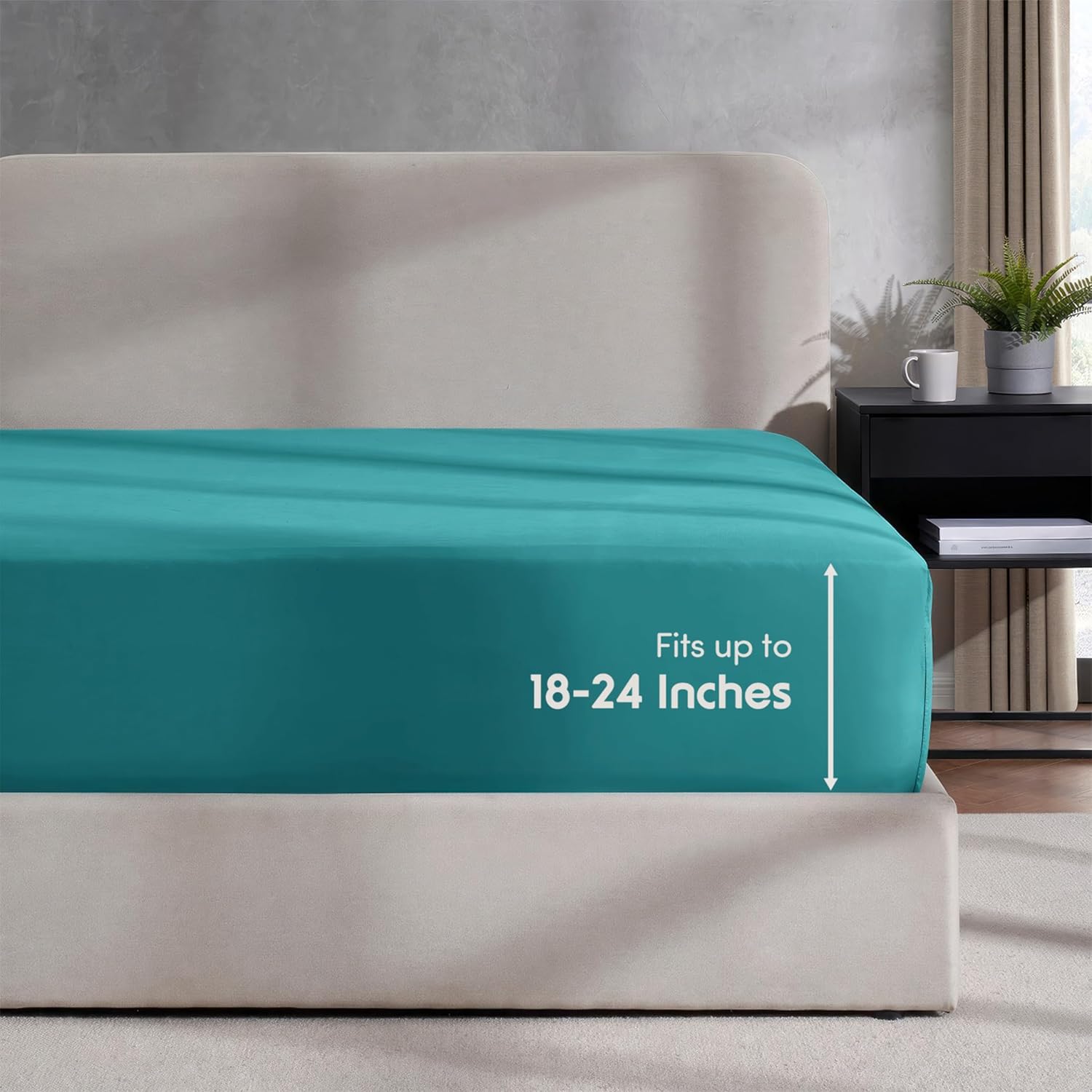 Nestl Teal Fitted Sheet Queen Size, Extra Deep Pocket Queen