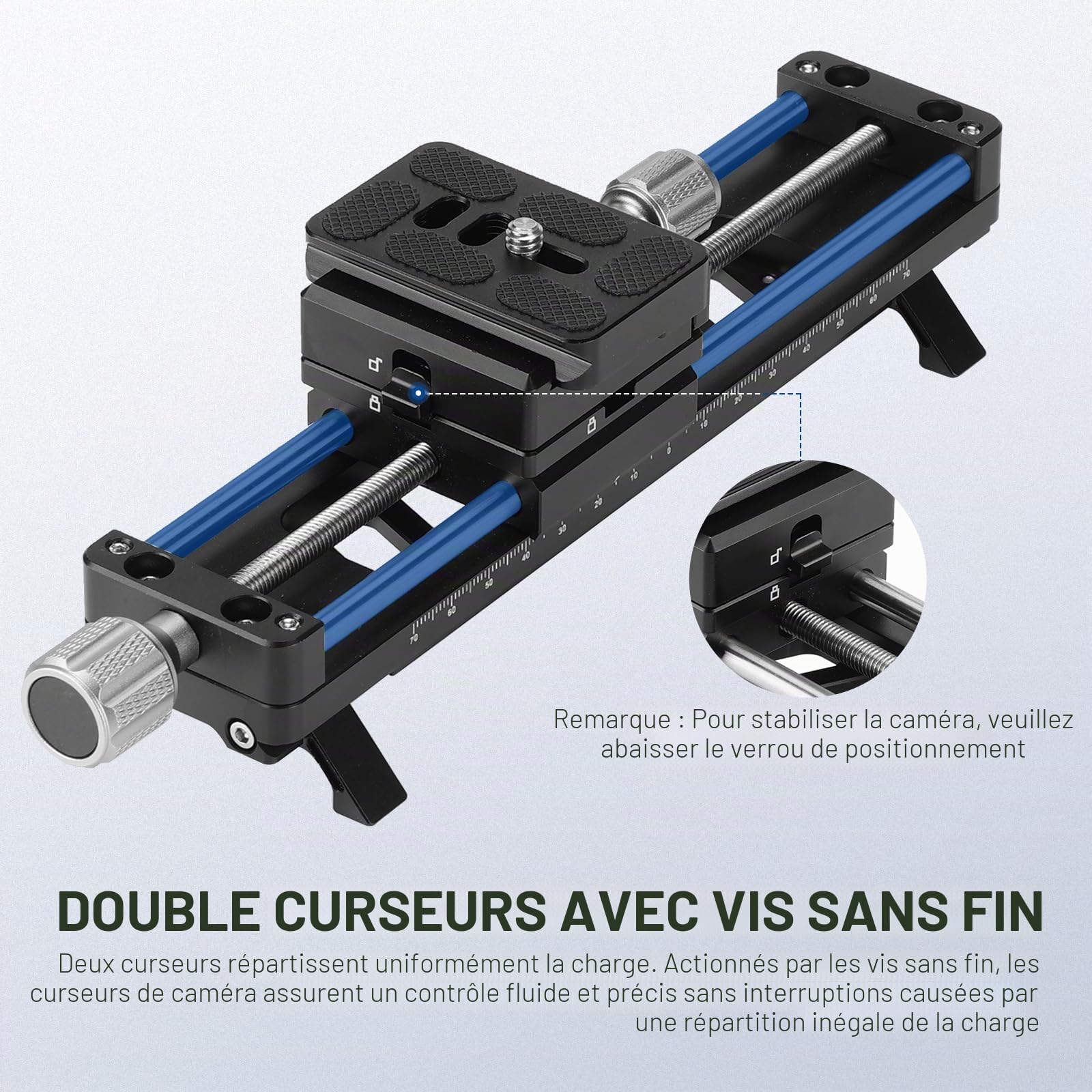NEEWER GM-MP2 Rail de Mise au Point Macro 140 mm avec Rotation à 360°, Verrouillage 4 Directions, Pieds rétractables, Plaque QR de Type Acra, vis 6,35 mm et 3/8" pour Photographie Macro, Prise de Vue