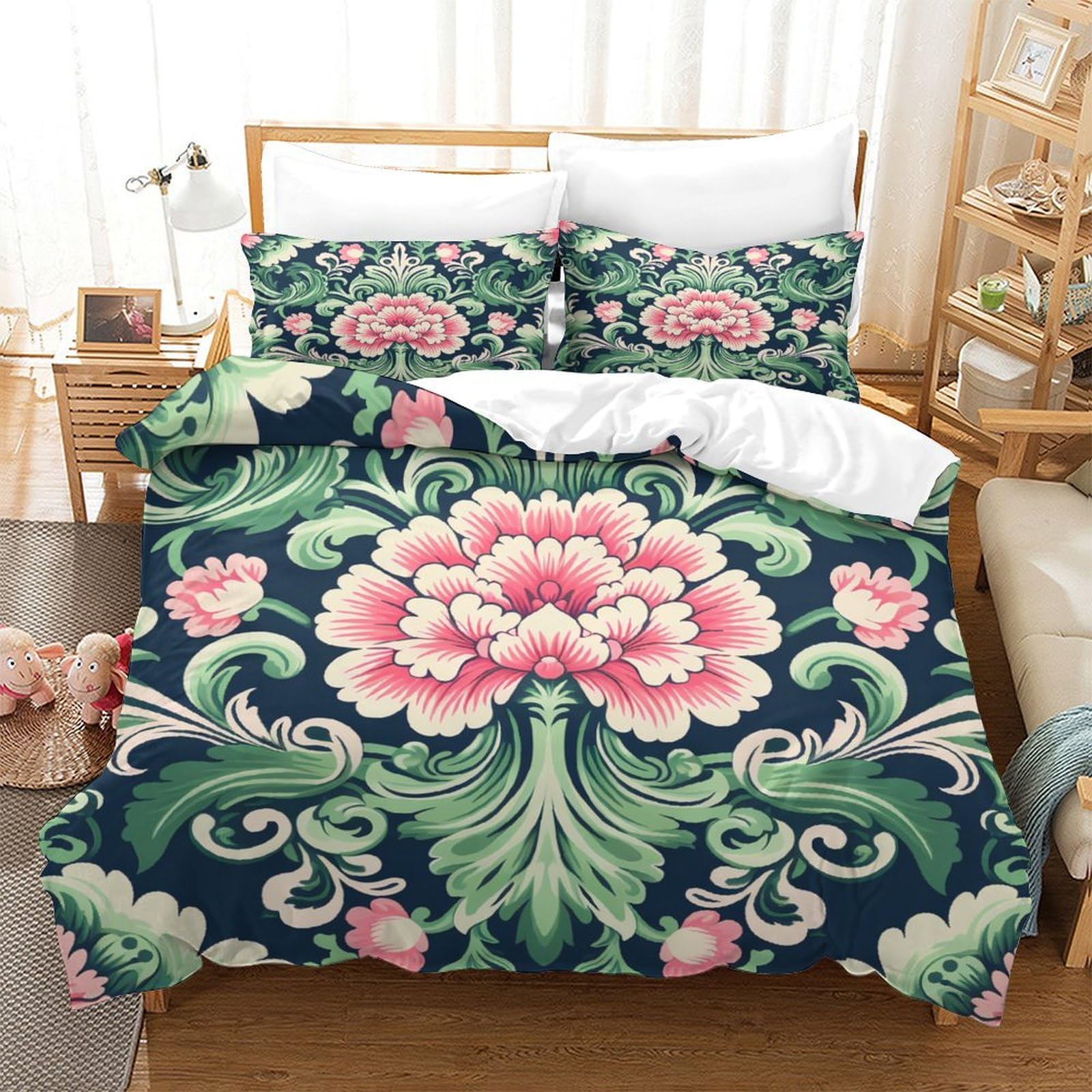 Parure de lit 140x200 cm avec housse de couette imprimée 3D et 2 taies