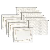 12 Pack Decorative Hanging File Folders – Letter Size with Adjustable Tabs – Cream White with Gold Foil Design – Cute and Pretty Filing Folders for Cabinet