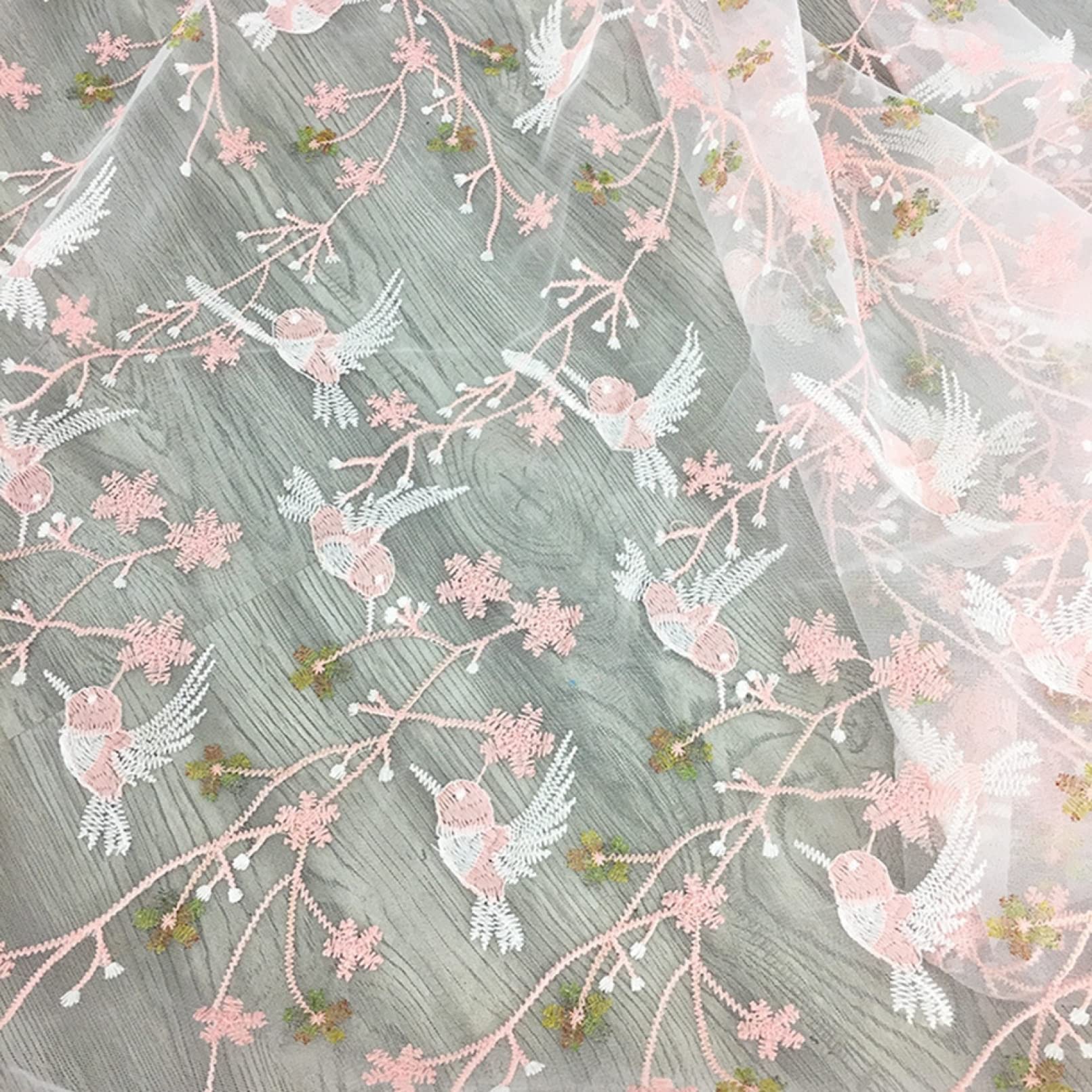 Rolka z tiulu 5 jardów organza tiul haftowany kwiat ptak koronkowa tkanina na dekoracyjną zasłonę sukienka szycie DIY rzemiosło dekoracja wnętrz(Red)