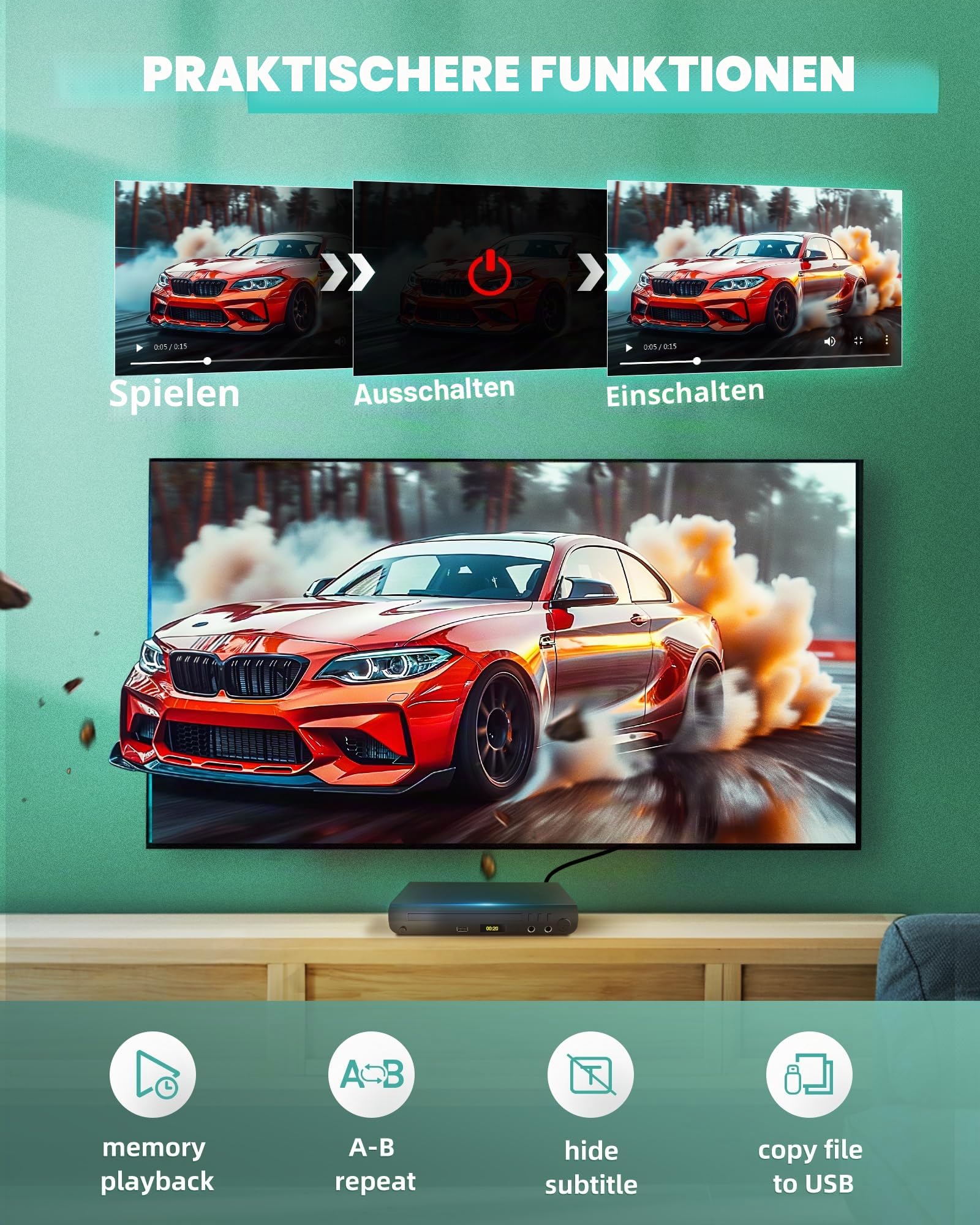 HDMI DVD Player für TV, Alle Region Free DVD Player mit Karaoke Ports und USB Eingang, PAL/NTSC Kompatibilität, Home CD Player mit HDMI und RCA/AV Kabeln