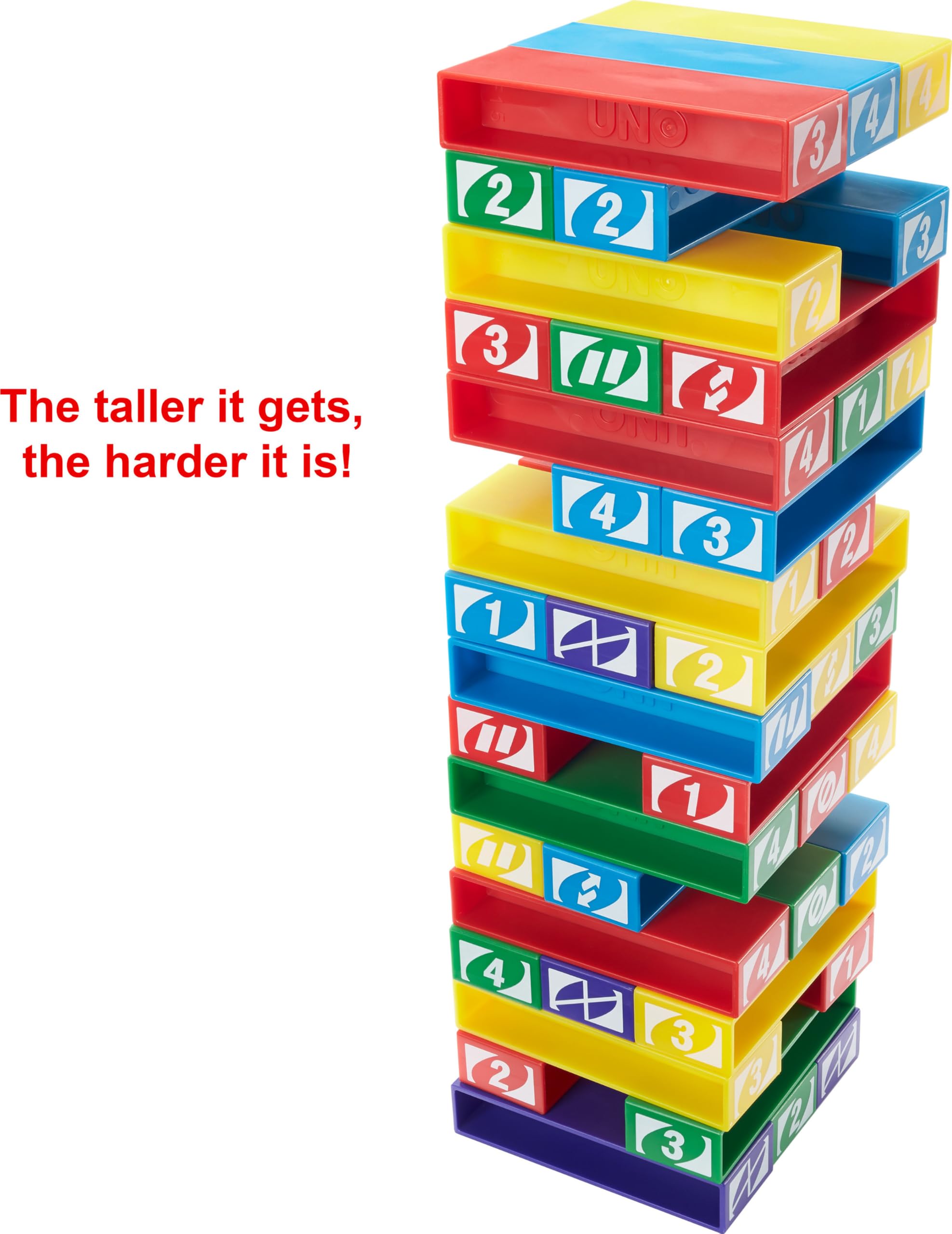 Mattel Games UNO StackoGame for Kids and Family with 45 Colored Stacking Blocks, Loading Tray and Instructions, Makes a Great Gift for 7 Year Olds and Up (43535) — Amazon image 5
