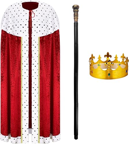 Miniatura 3 de Spooktacular Creations Conjunto de disfraz de rey para niños, adultos, disfraz medieval de Lord Real Farquaad, capa de rey, corona, cetro para