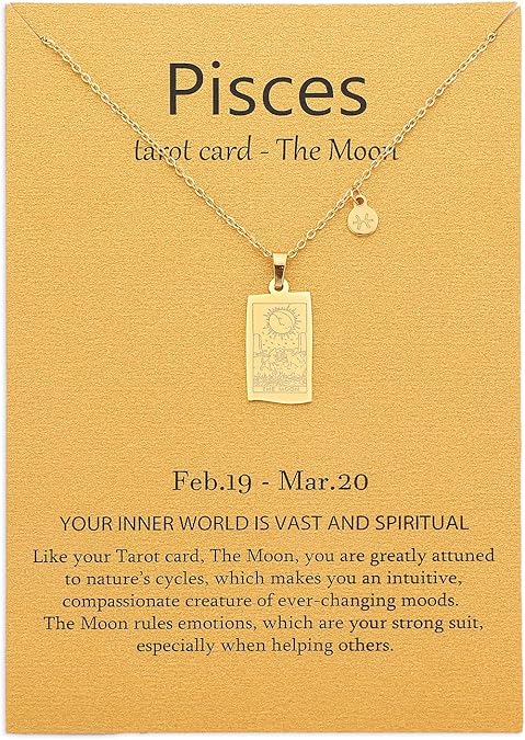 14k Gold Plated Zodiac Sign with Tarot Card Pendant Necklace Birthday Gift for Women