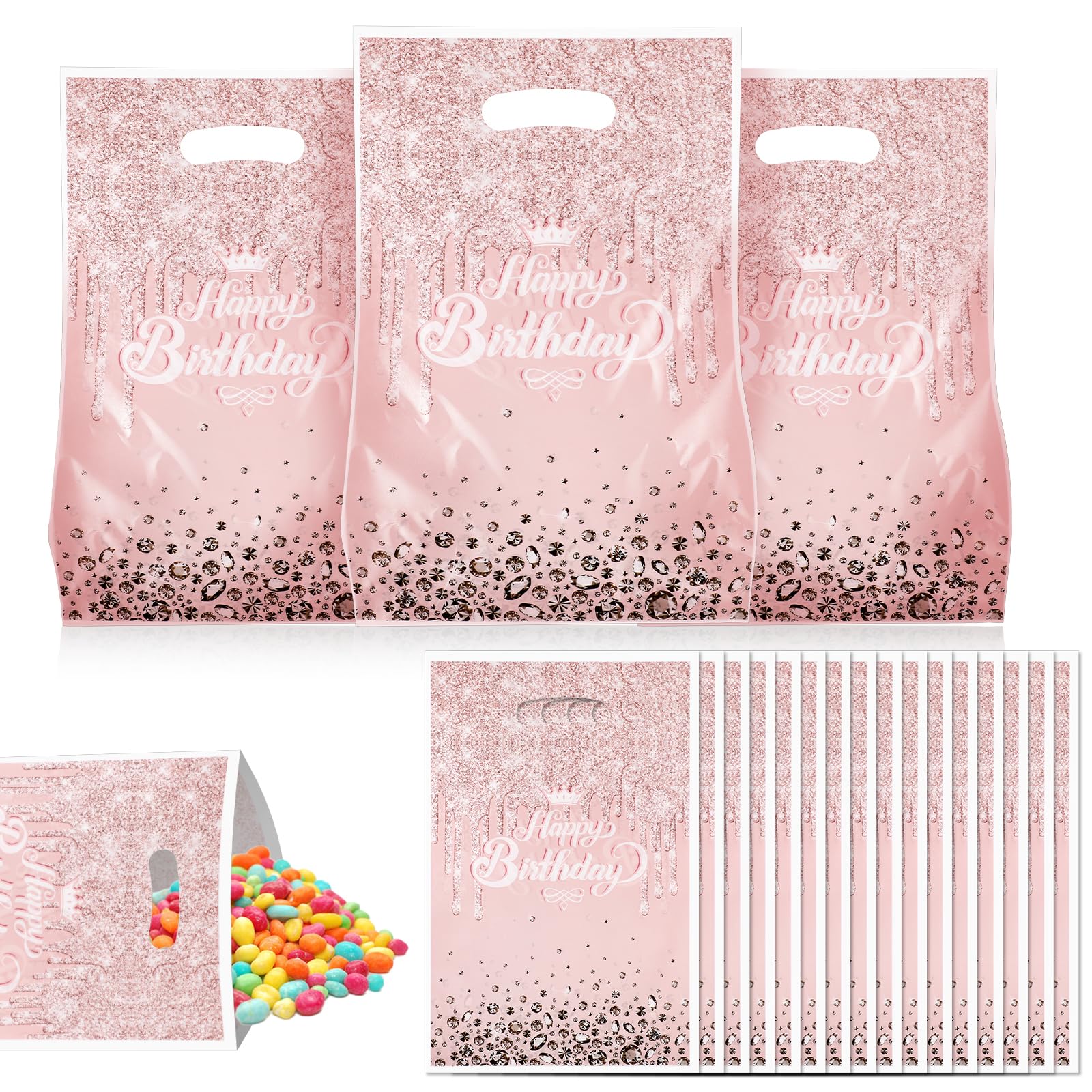 Jeffdad 30 Stück Geburtstagstüten Kinder, Tüten Kindergeburtstag Geschenktüten Kindergeburtstag Plastiktüten für Geburtstagsfeiern Kindergeburtstag Gastgeschenke Mädchen Partytüten(Rosa)